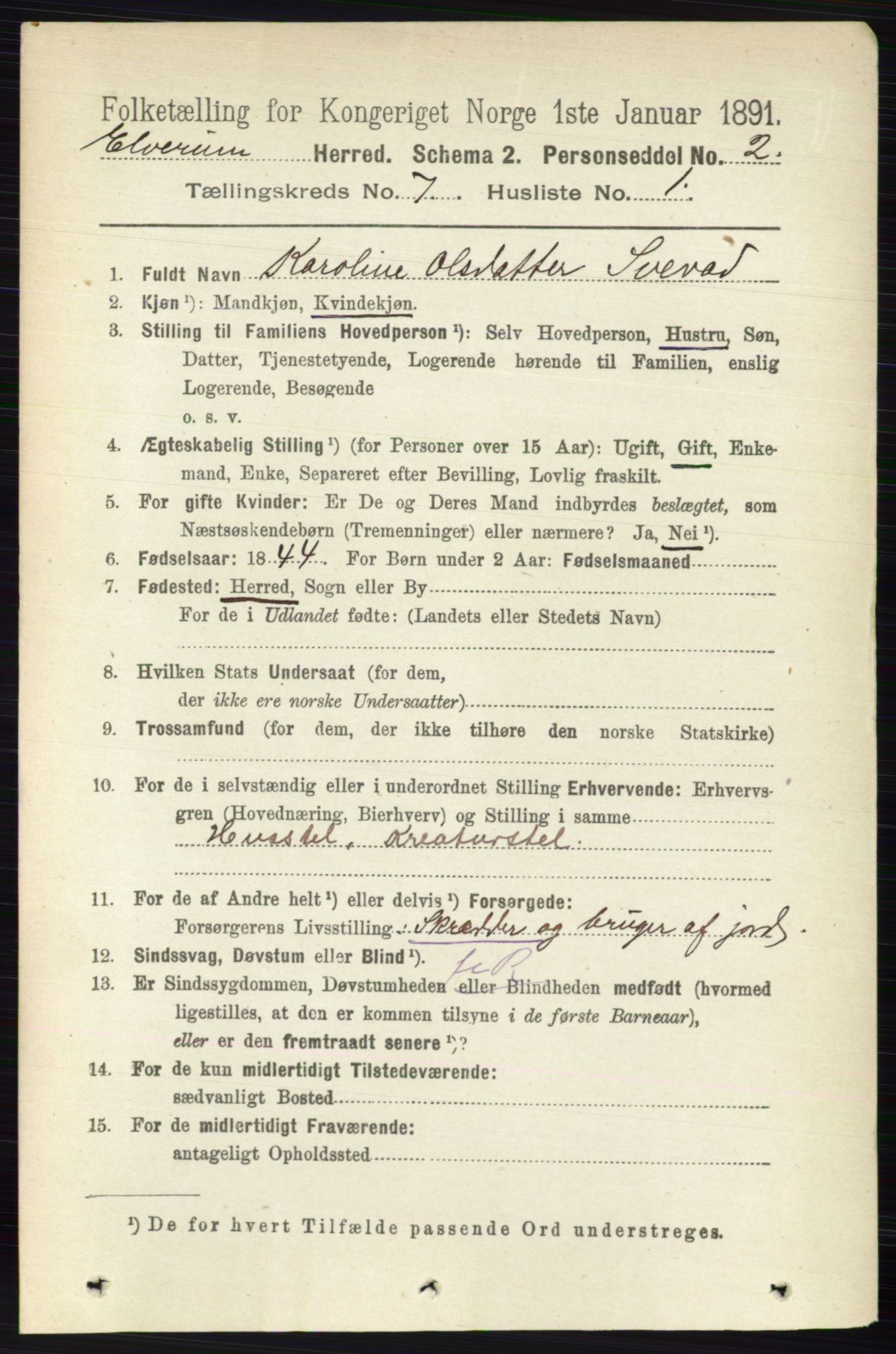 RA, 1891 census for 0427 Elverum, 1891, p. 5672