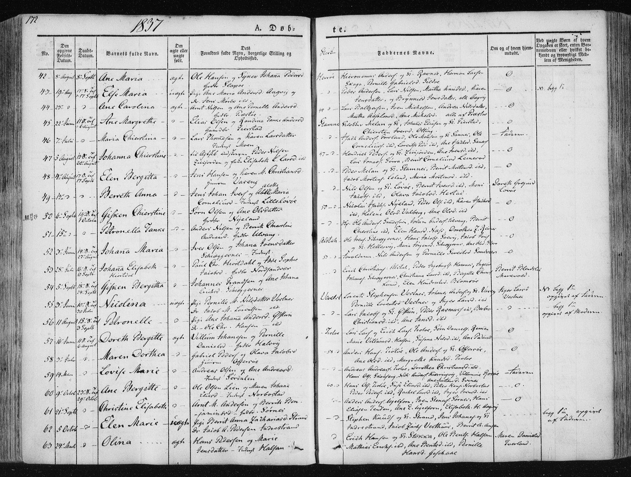 Ministerialprotokoller, klokkerbøker og fødselsregistre - Nordland, SAT/A-1459/830/L0446: Parish register (official) no. 830A10, 1831-1865, p. 172