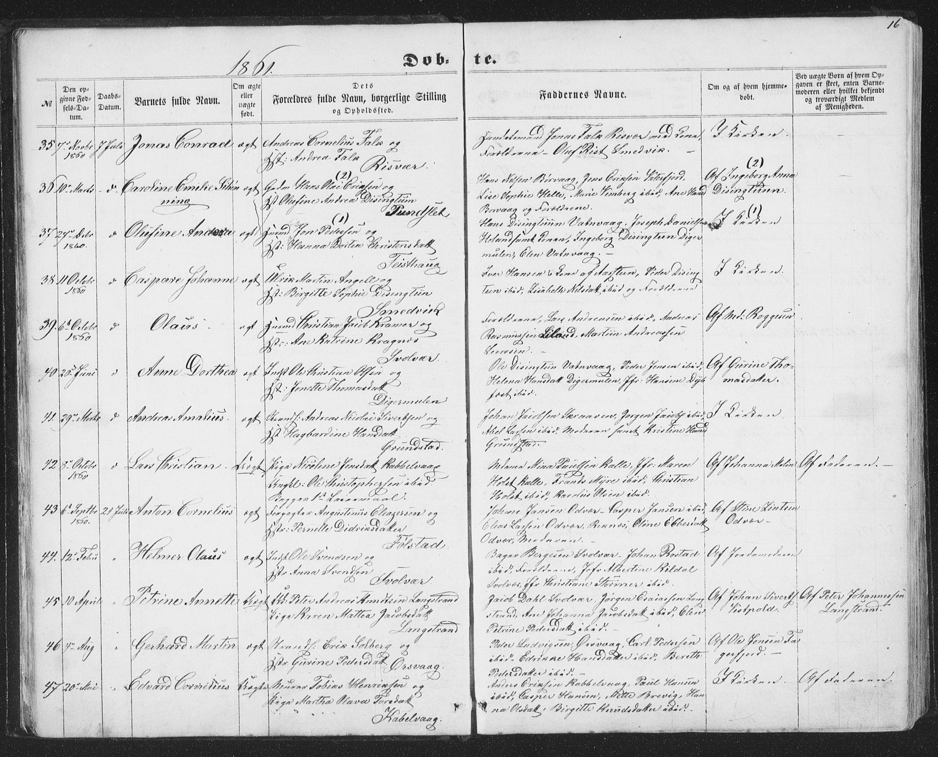 Ministerialprotokoller, klokkerbøker og fødselsregistre - Nordland, SAT/A-1459/874/L1073: Parish register (copy) no. 874C02, 1860-1870, p. 16