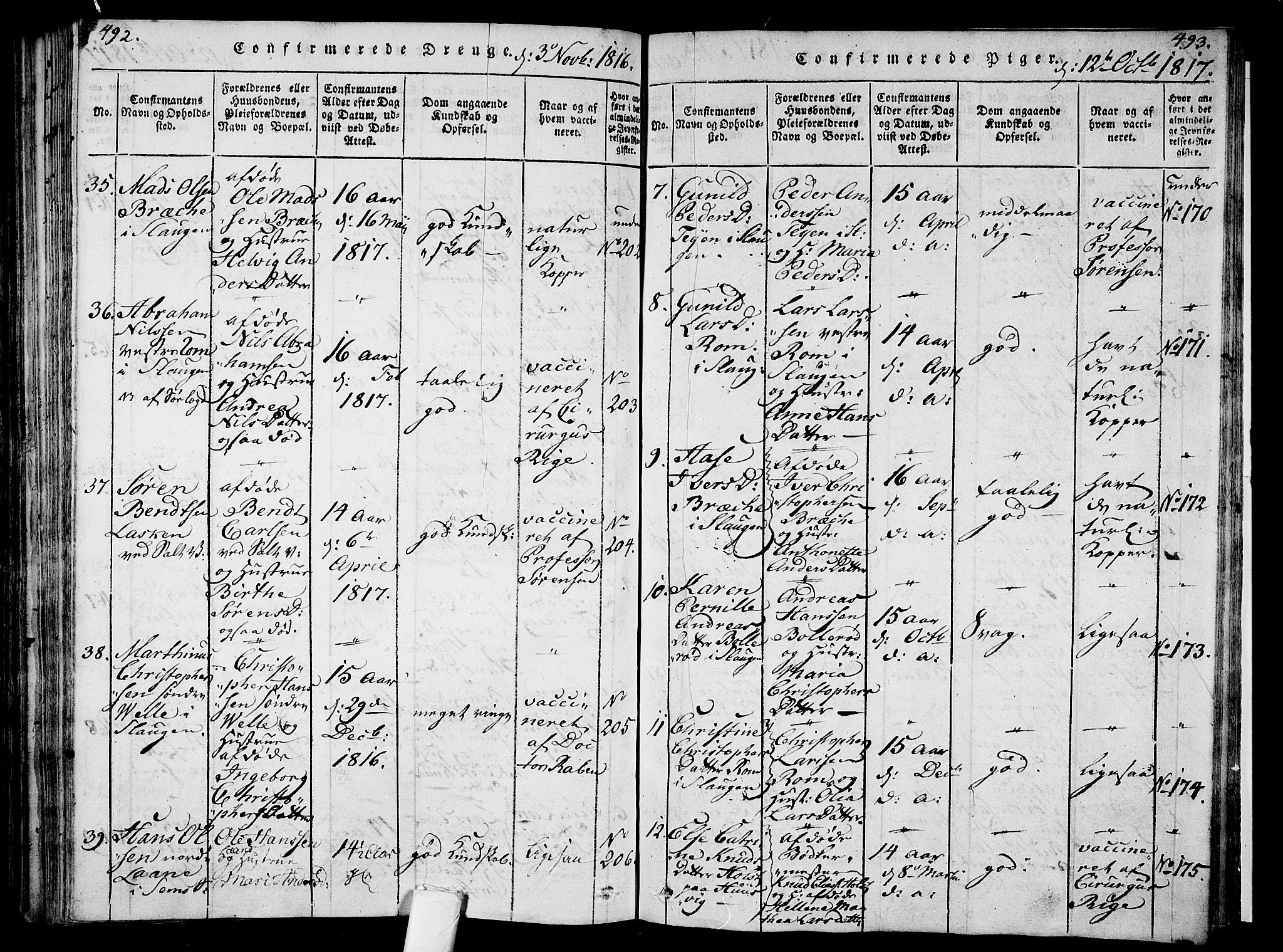 Sem kirkebøker, AV/SAKO-A-5/F/Fa/L0004: Parish register (official) no. I 4, 1814-1825, p. 492-493