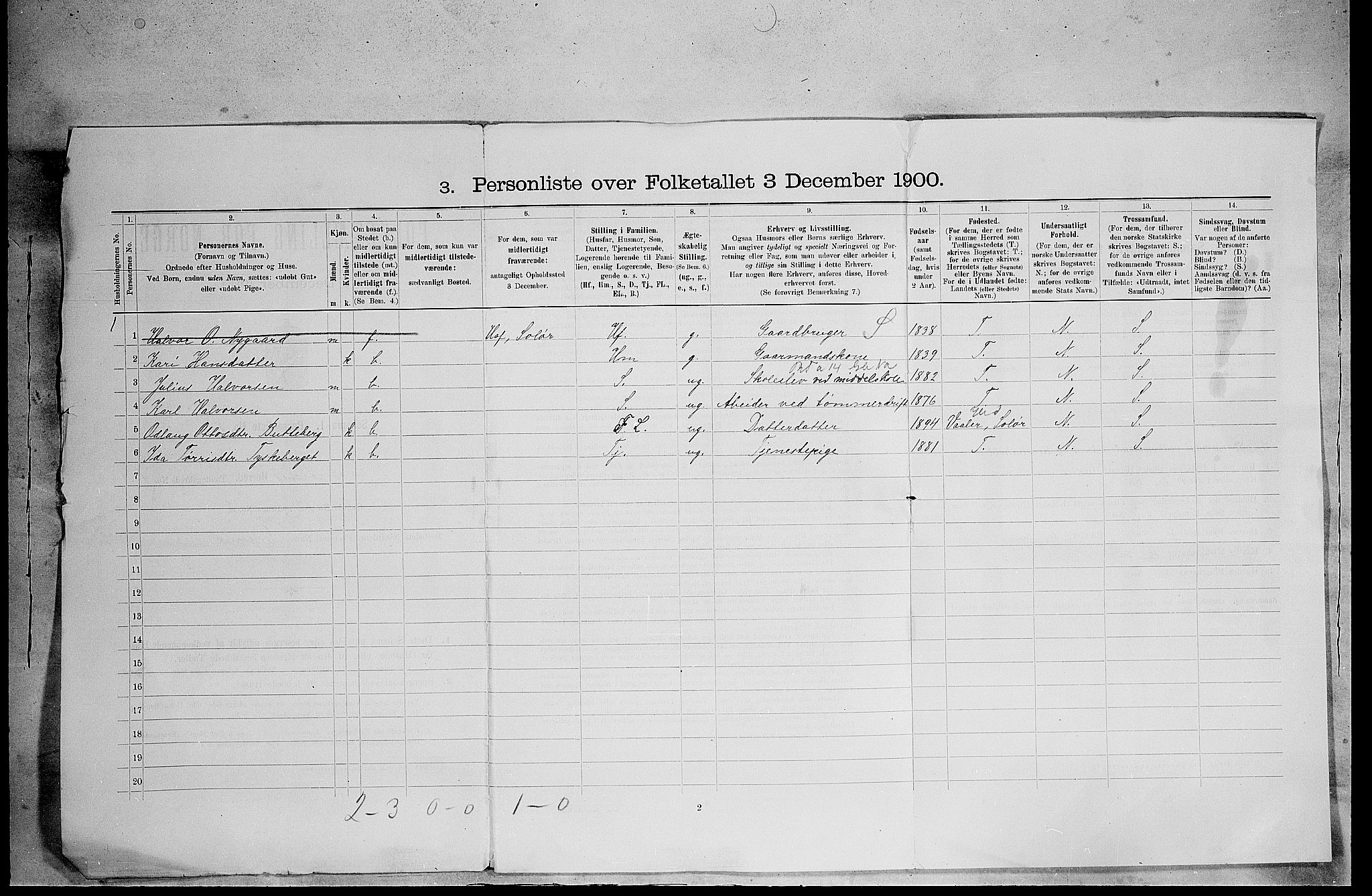 SAH, 1900 census for Åsnes, 1900, p. 53