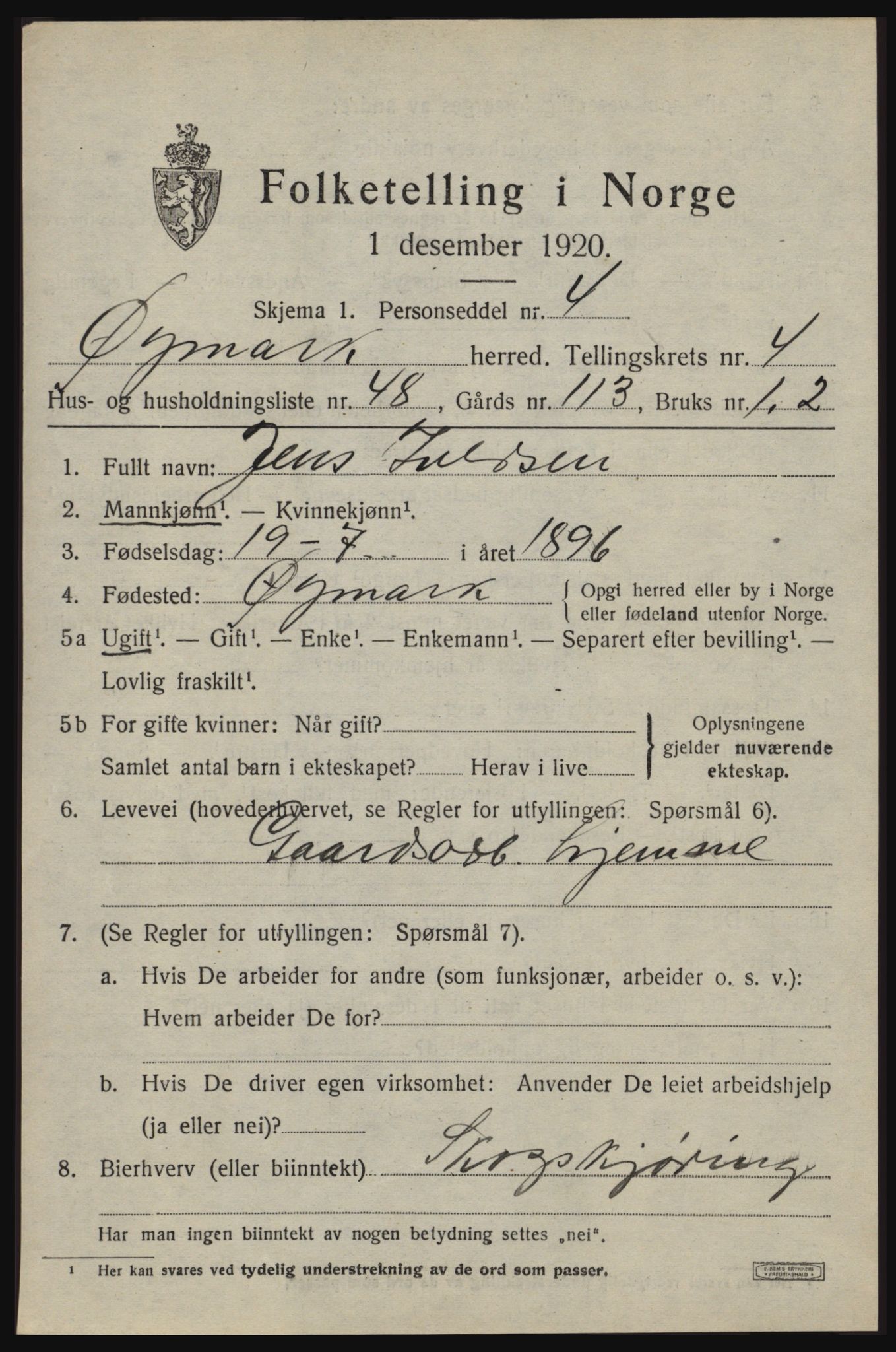 SAO, 1920 census for Øymark, 1920, p. 3557