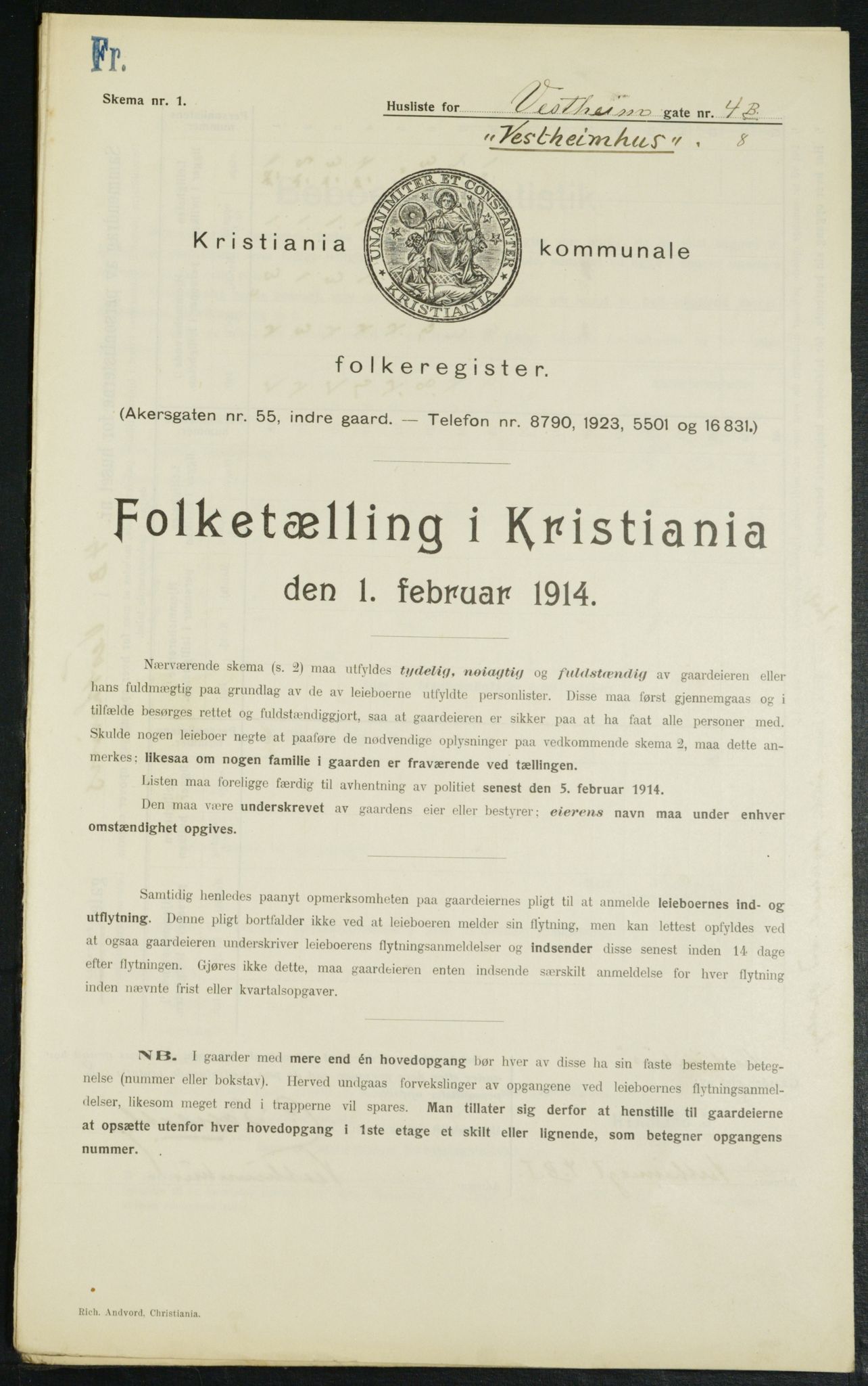 OBA, Municipal Census 1914 for Kristiania, 1914, p. 123501