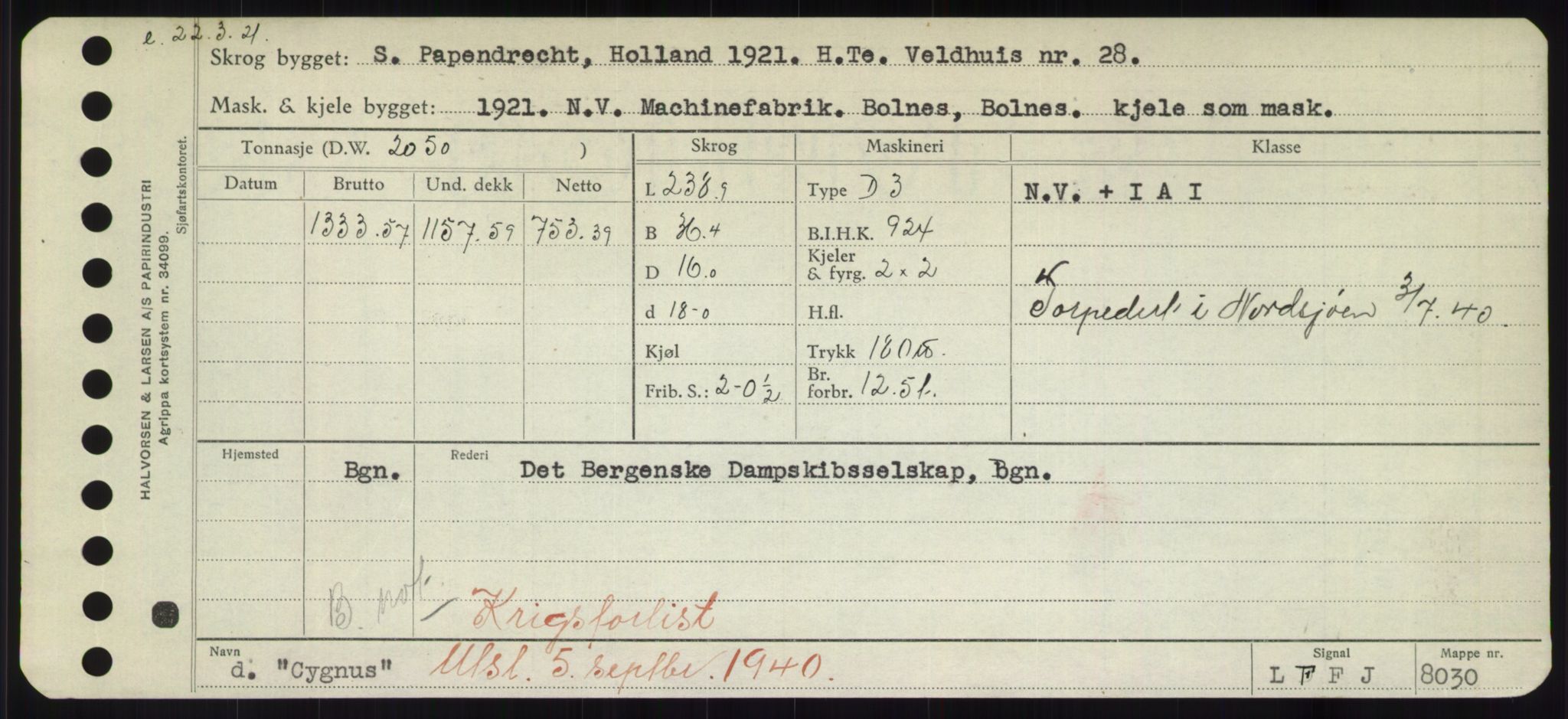 Sjøfartsdirektoratet med forløpere, Skipsmålingen, RA/S-1627/H/Hd/L0008: Fartøy, C-D, p. 291