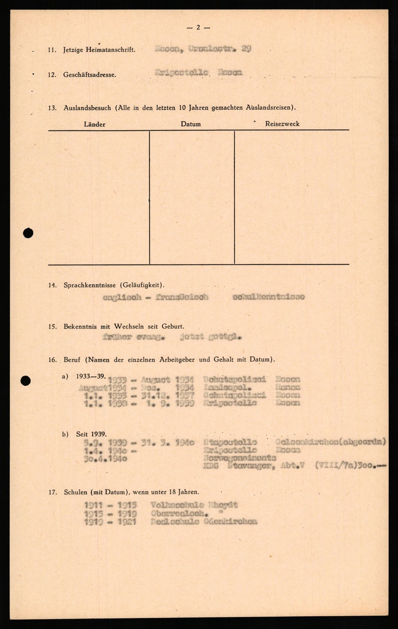 Forsvaret, Forsvarets overkommando II, RA/RAFA-3915/D/Db/L0029: CI Questionaires. Tyske okkupasjonsstyrker i Norge. Tyskere., 1945-1946, p. 165