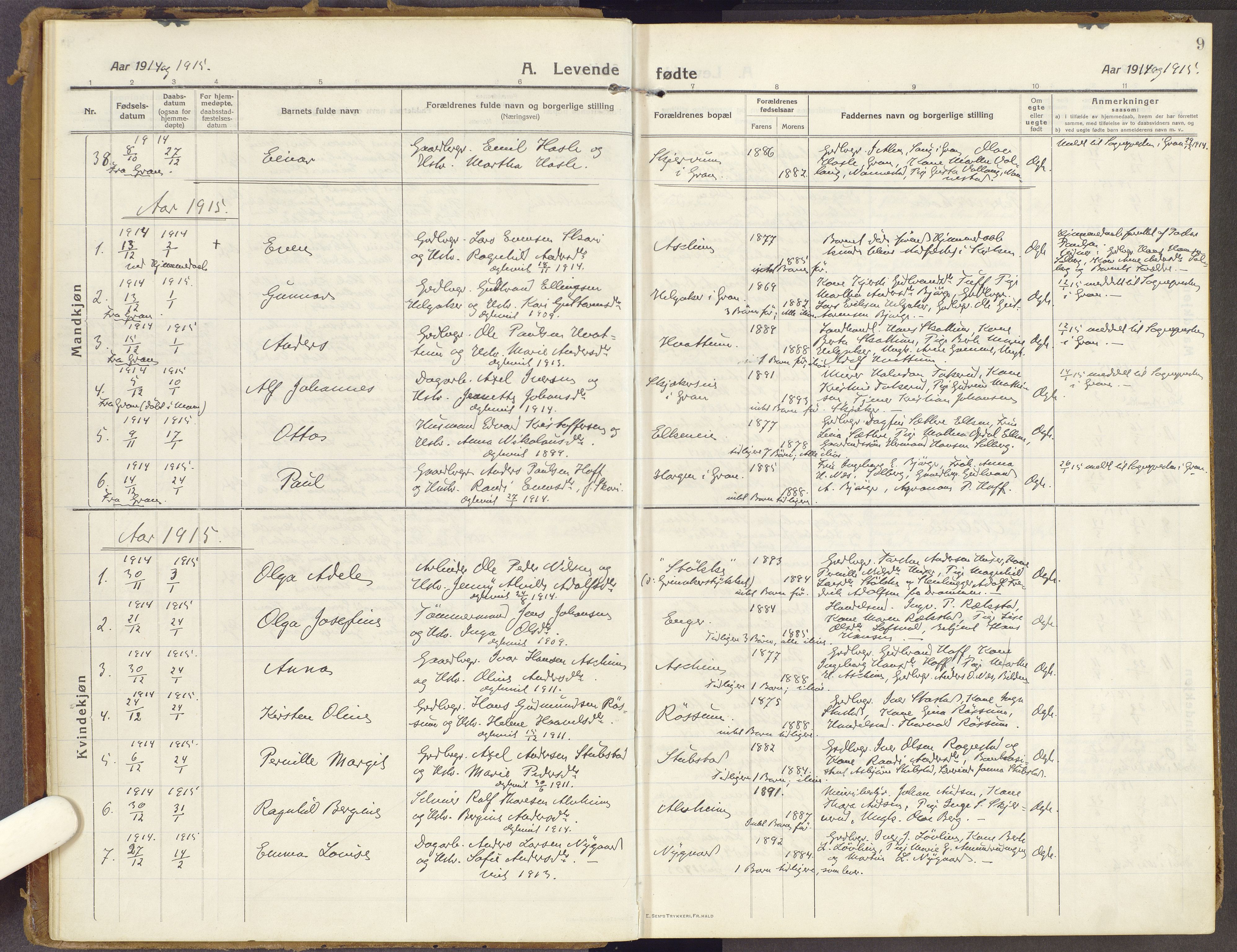 Brandbu prestekontor, SAH/PREST-114/H/Ha/Haa/L0003: Parish register (official) no. 3, 1914-1928, p. 9