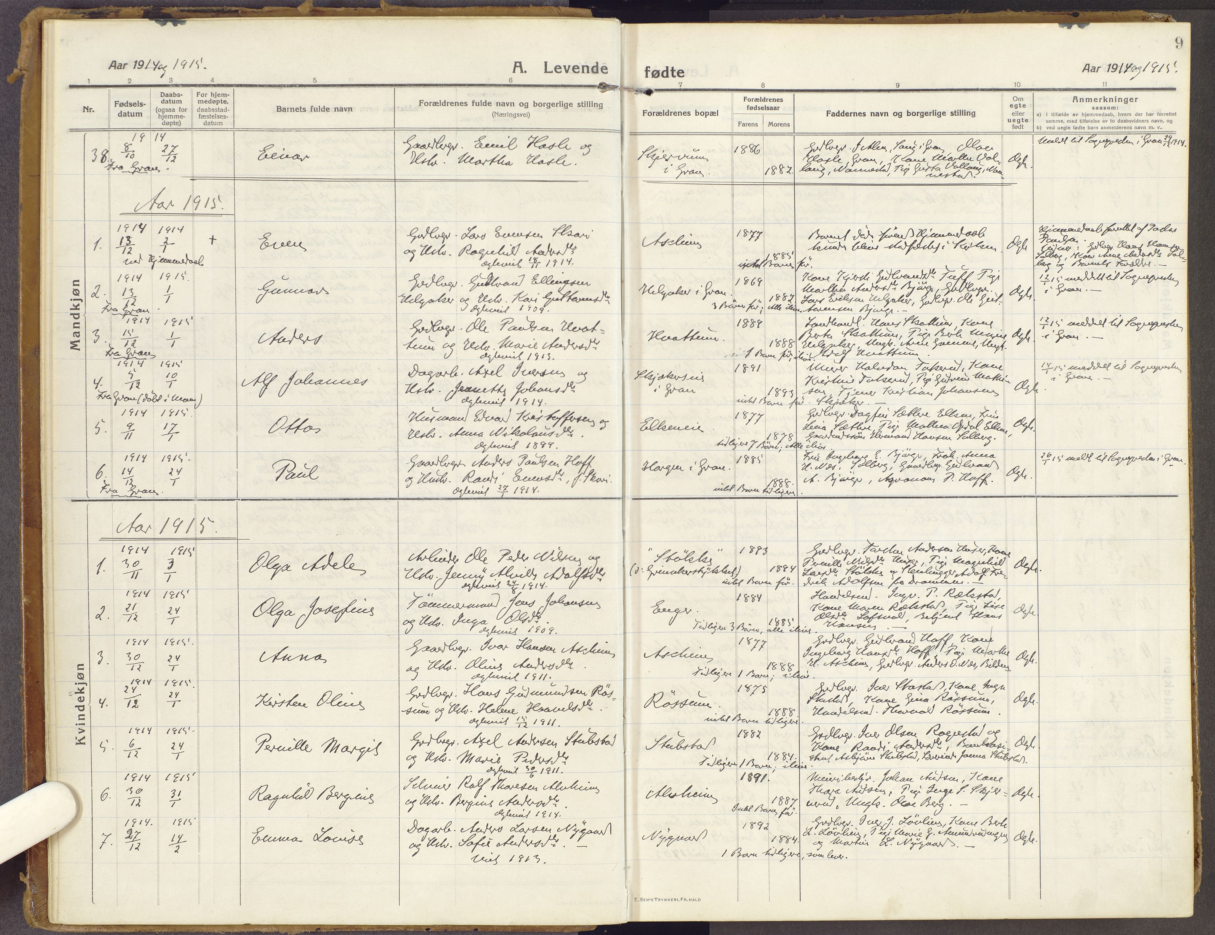 Brandbu prestekontor, AV/SAH-PREST-114/H/Ha/Haa/L0003: Parish register (official) no. 3, 1914-1928, p. 9