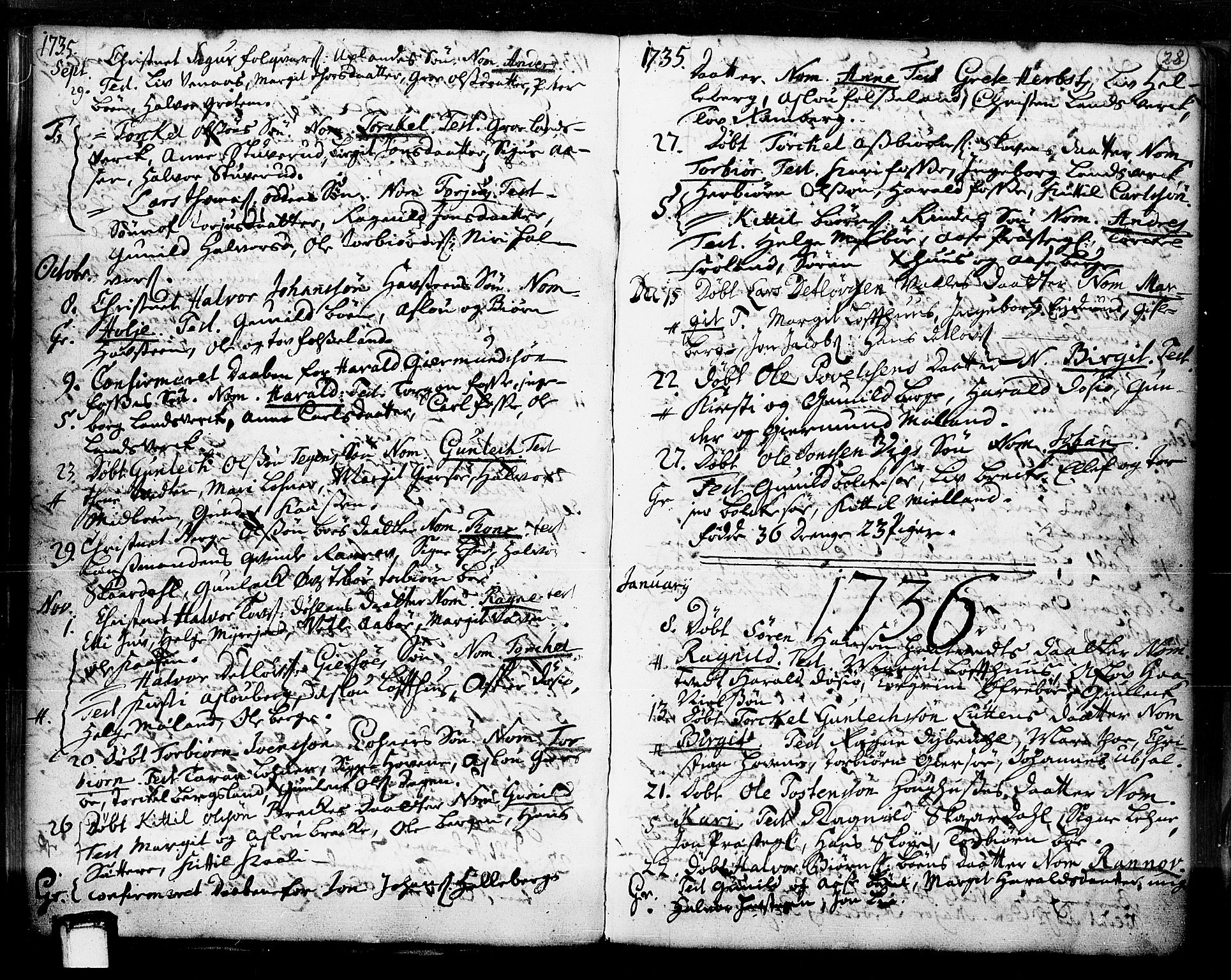 Hjartdal kirkebøker, AV/SAKO-A-270/F/Fa/L0003: Parish register (official) no. I 3, 1727-1775, p. 28