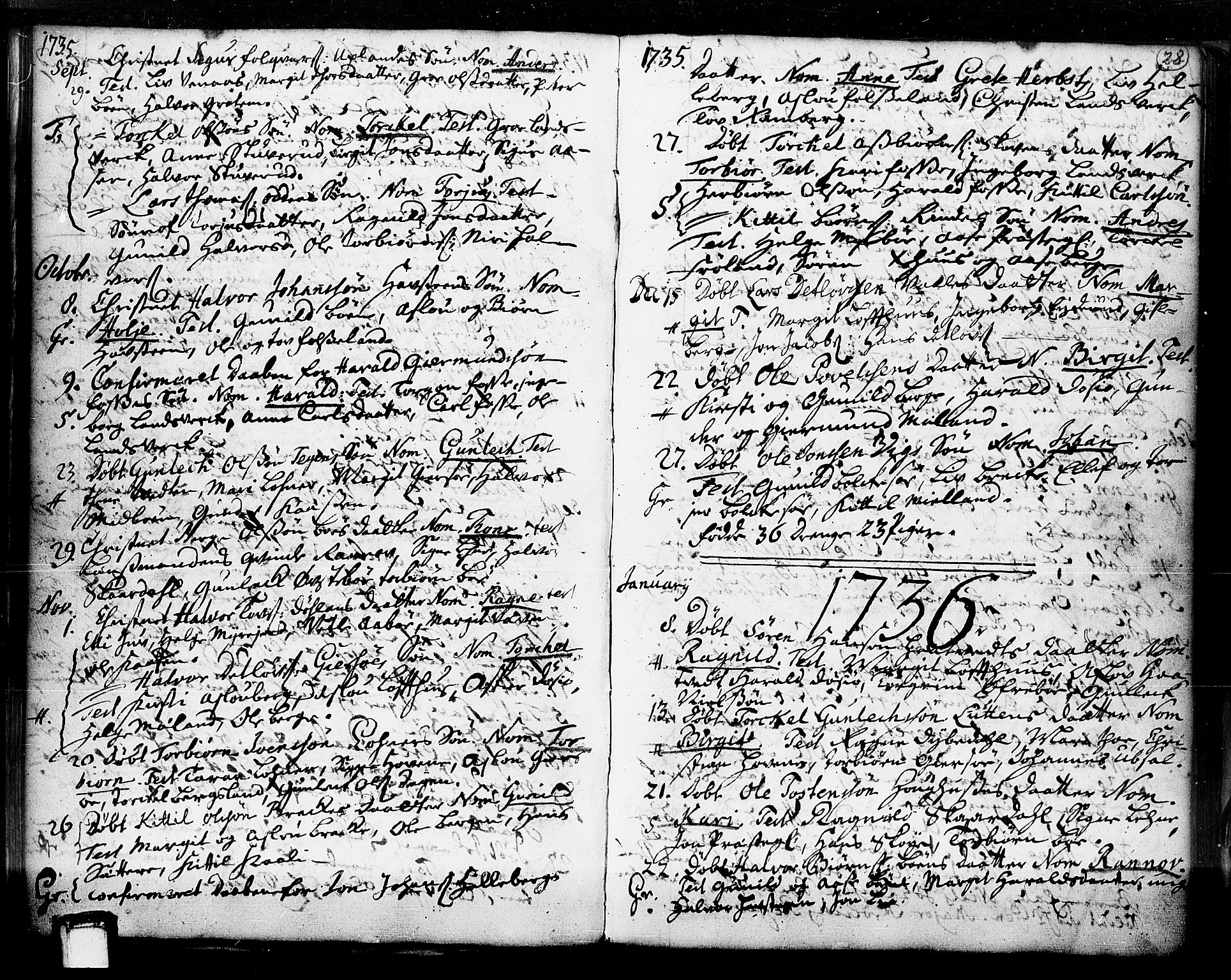 Hjartdal kirkebøker, AV/SAKO-A-270/F/Fa/L0003: Parish register (official) no. I 3, 1727-1775, p. 28