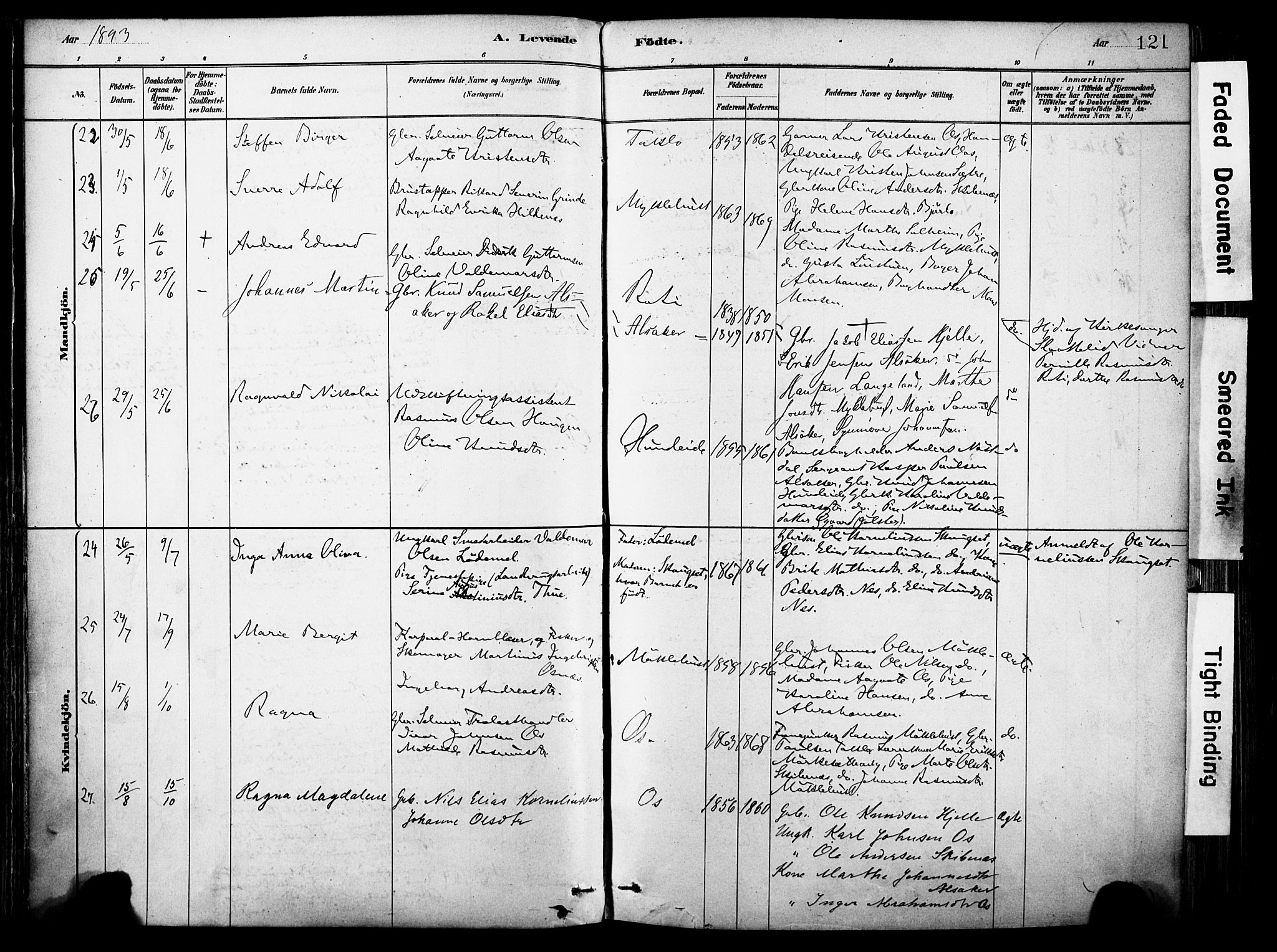 Eid sokneprestembete, AV/SAB-A-82301/H/Haa/Haab/L0001: Parish register (official) no. B 1, 1879-1906, p. 121