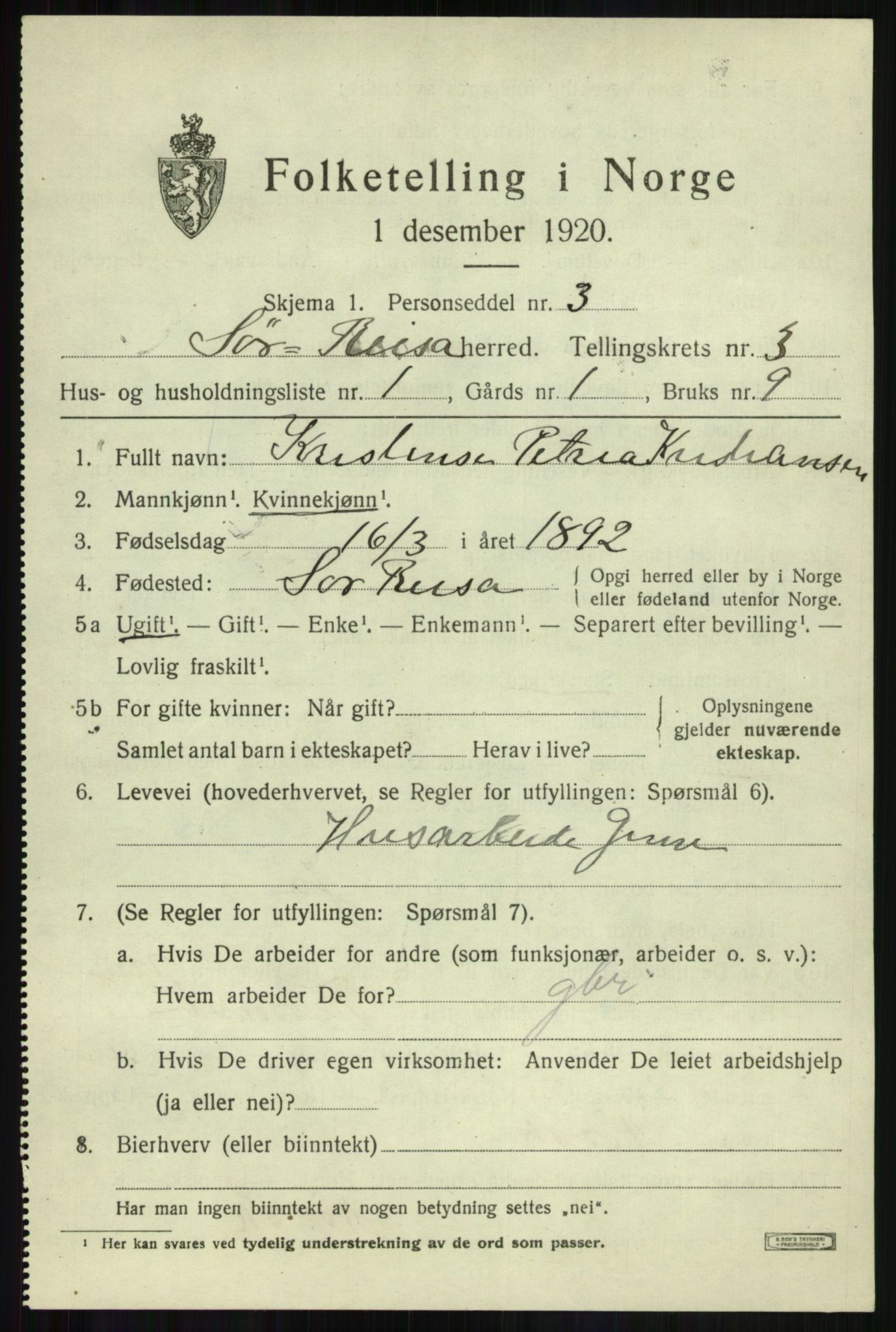 SATØ, 1920 census for Sørreisa, 1920, p. 1217