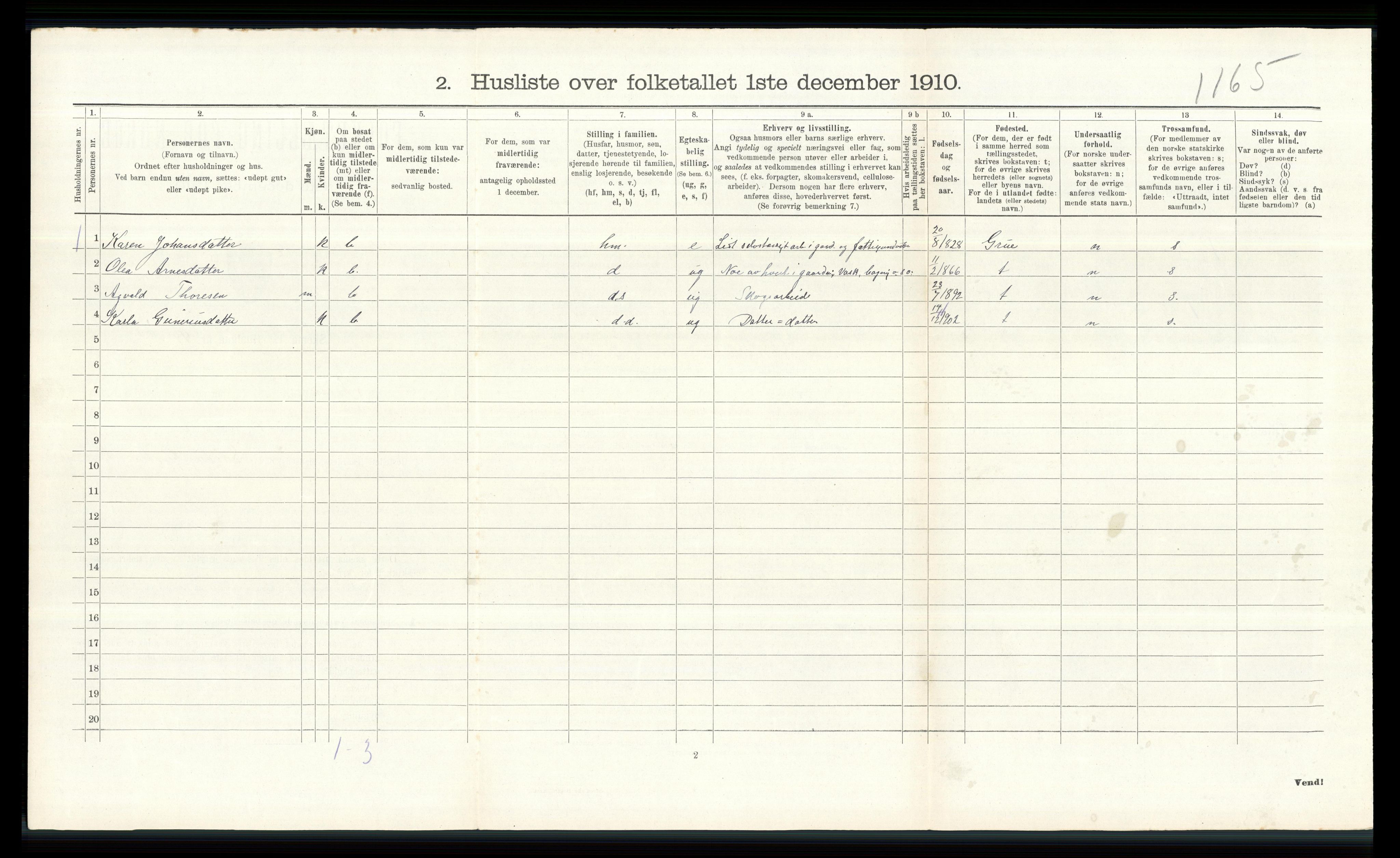 RA, 1910 census for Brandval, 1910, p. 454