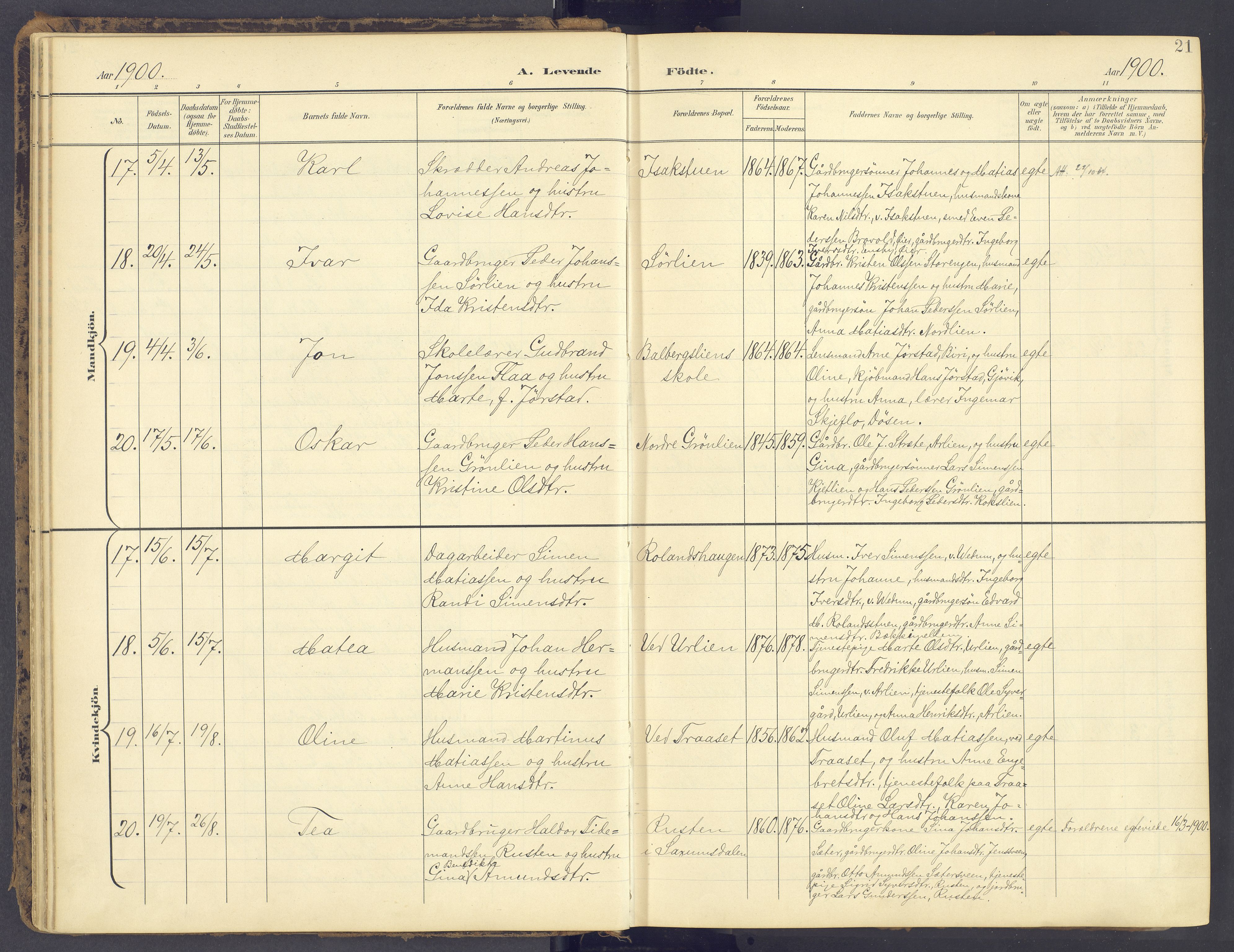 Fåberg prestekontor, AV/SAH-PREST-086/H/Ha/Haa/L0012: Parish register (official) no. 12, 1899-1915, p. 21