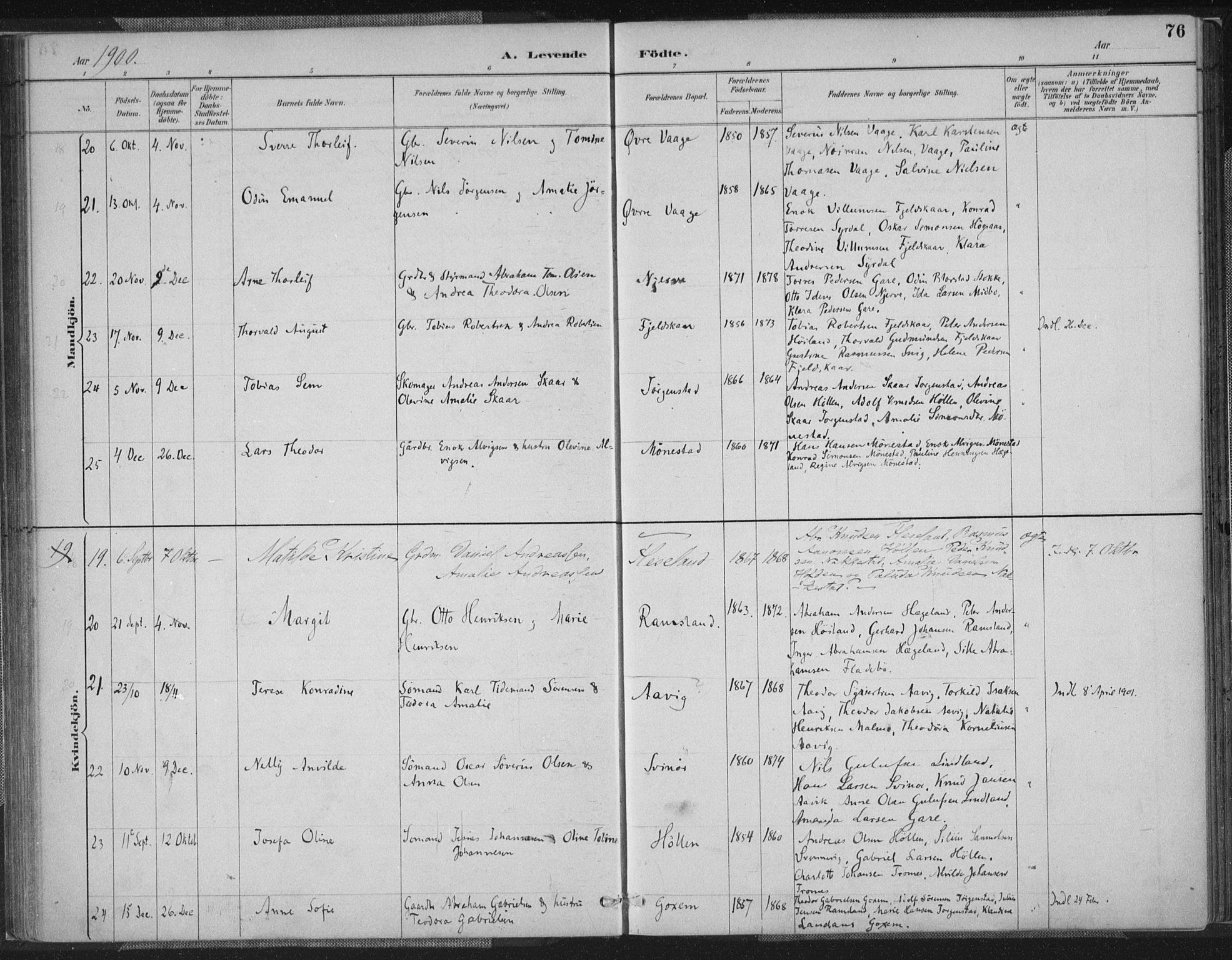 Sør-Audnedal sokneprestkontor, AV/SAK-1111-0039/F/Fa/Faa/L0004: Parish register (official) no. A 4, 1884-1909, p. 76