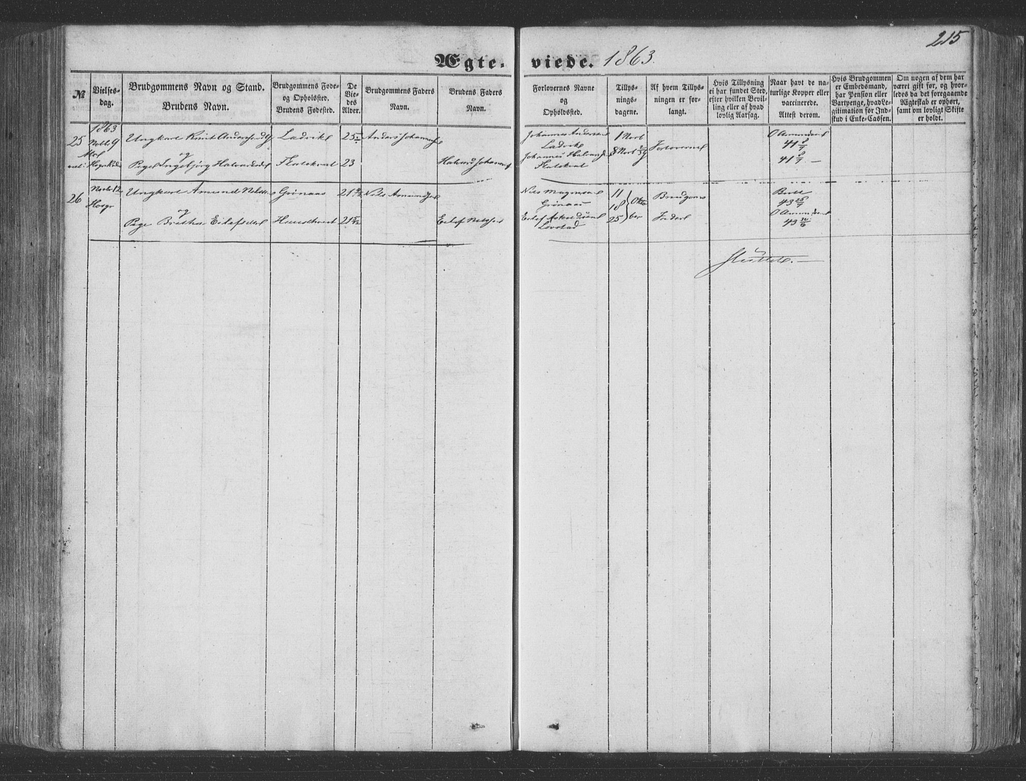 Hosanger sokneprestembete, AV/SAB-A-75801/H/Haa: Parish register (official) no. A 8, 1849-1863, p. 215