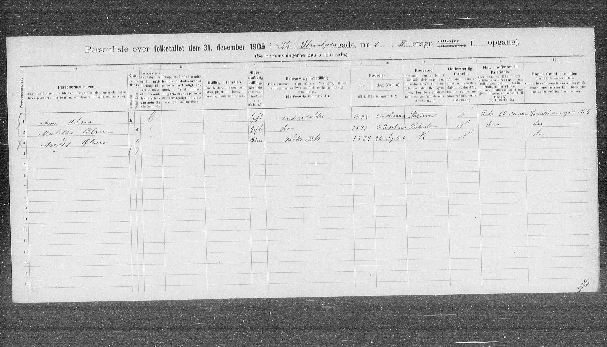 OBA, Municipal Census 1905 for Kristiania, 1905, p. 54252