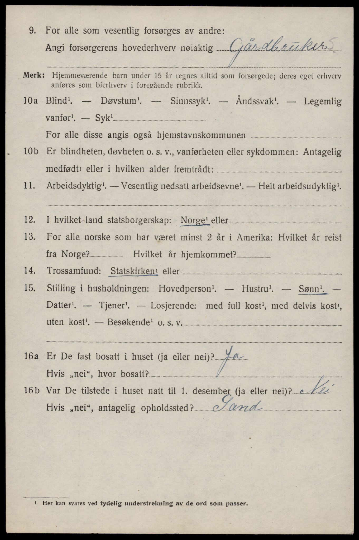 SAST, 1920 census for Sand, 1920, p. 602