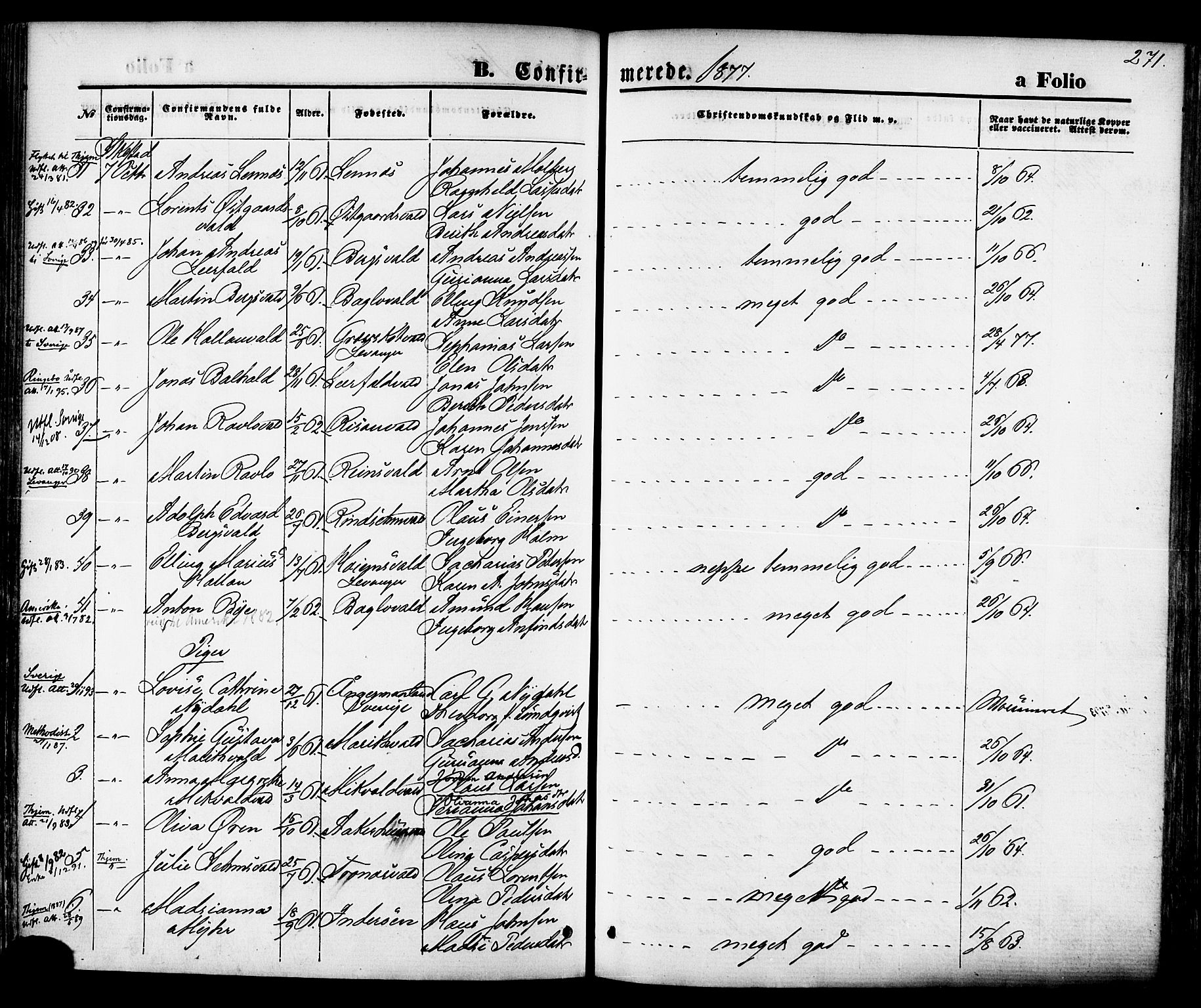 Ministerialprotokoller, klokkerbøker og fødselsregistre - Nord-Trøndelag, AV/SAT-A-1458/723/L0242: Parish register (official) no. 723A11, 1870-1880, p. 271