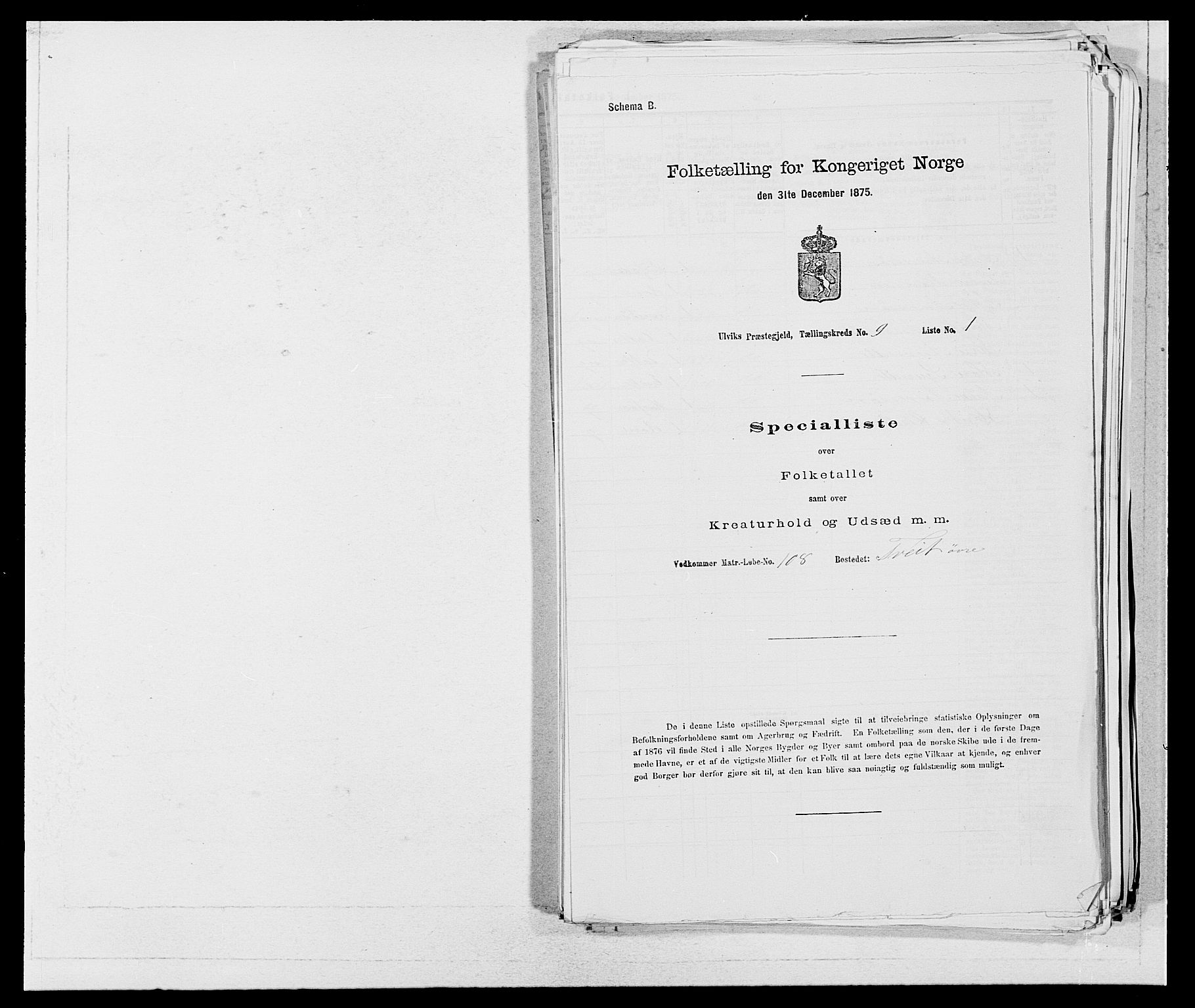 SAB, 1875 census for 1233P Ulvik, 1875, p. 1457