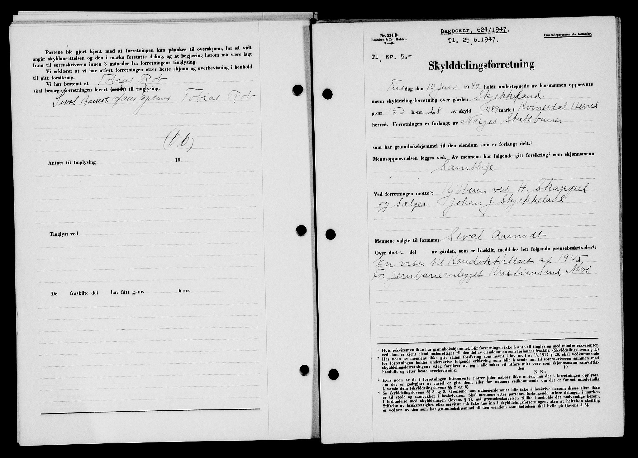 Flekkefjord sorenskriveri, SAK/1221-0001/G/Gb/Gba/L0062: Mortgage book no. A-10, 1947-1947, Diary no: : 624/1947