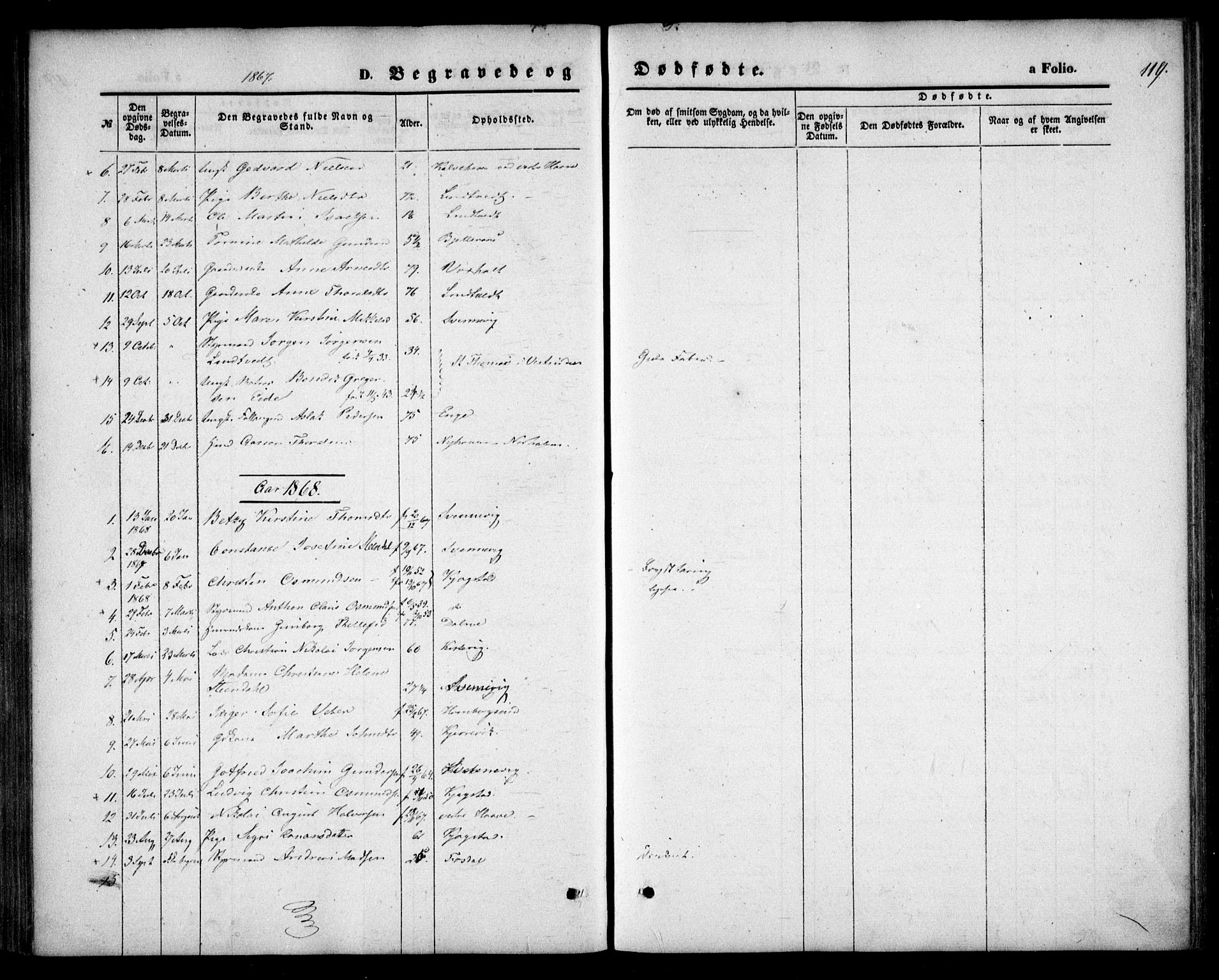 Hommedal sokneprestkontor, SAK/1111-0023/F/Fa/Faa/L0002: Parish register (official) no. A 2, 1861-1884, p. 119