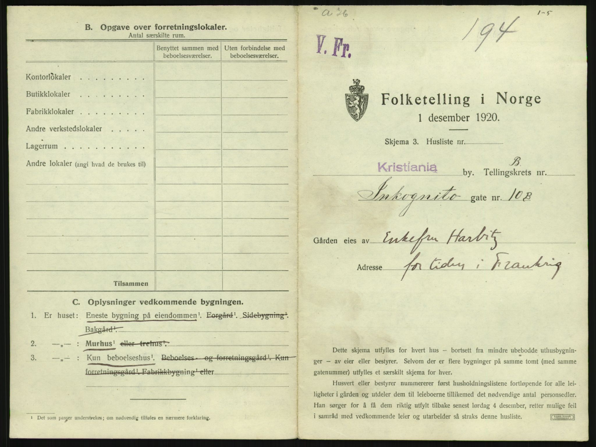 SAO, 1920 census for Kristiania, 1920, p. 45336