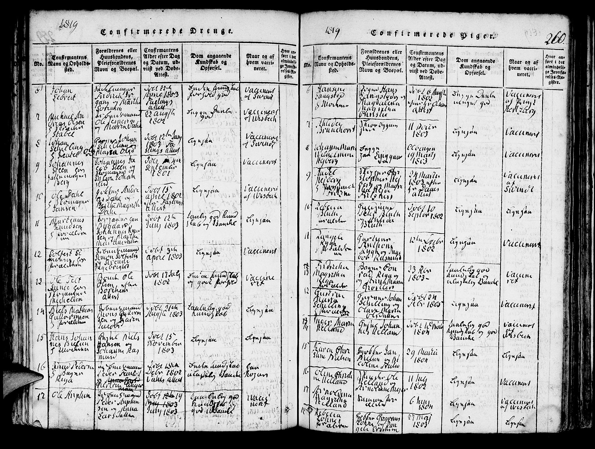 Domkirken sokneprestembete, AV/SAB-A-74801/H/Hab/L0001: Parish register (copy) no. A 1, 1816-1821, p. 260