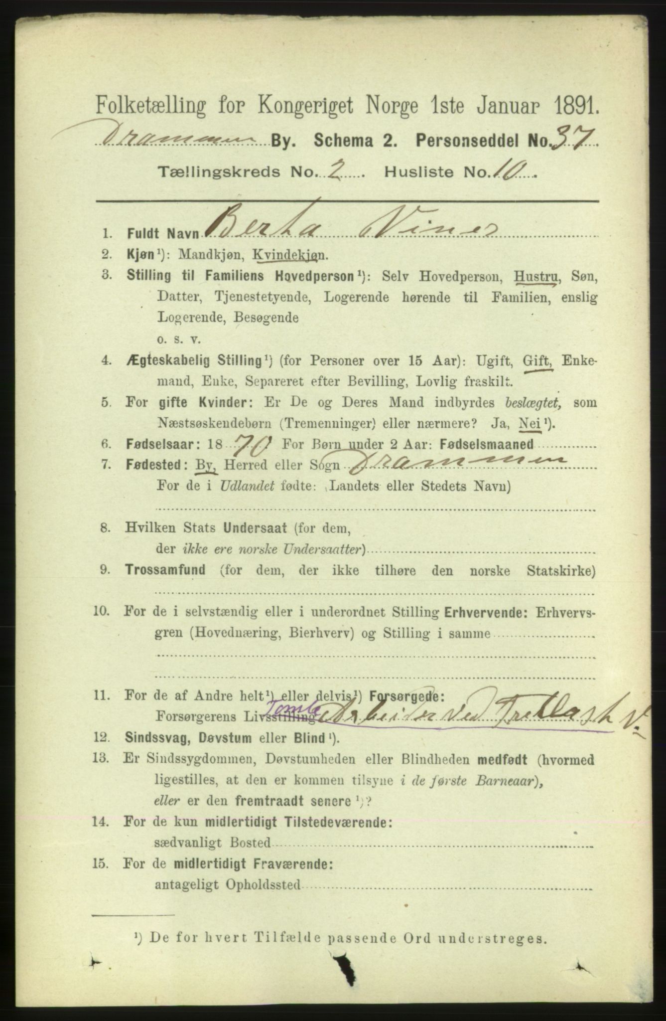 RA, 1891 census for 0602 Drammen, 1891, p. 4425