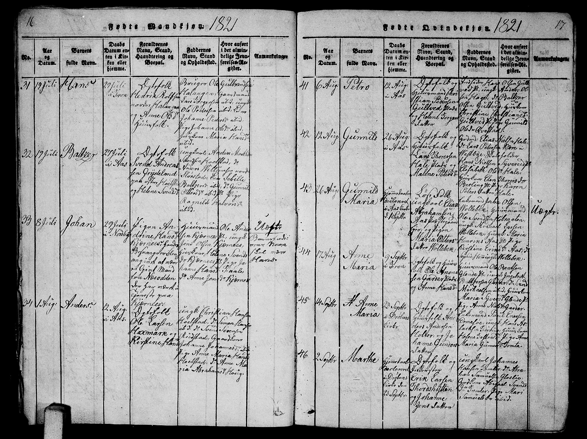 Ås prestekontor Kirkebøker, AV/SAO-A-10894/G/Ga/L0002: Parish register (copy) no. I 2, 1820-1836, p. 16-17