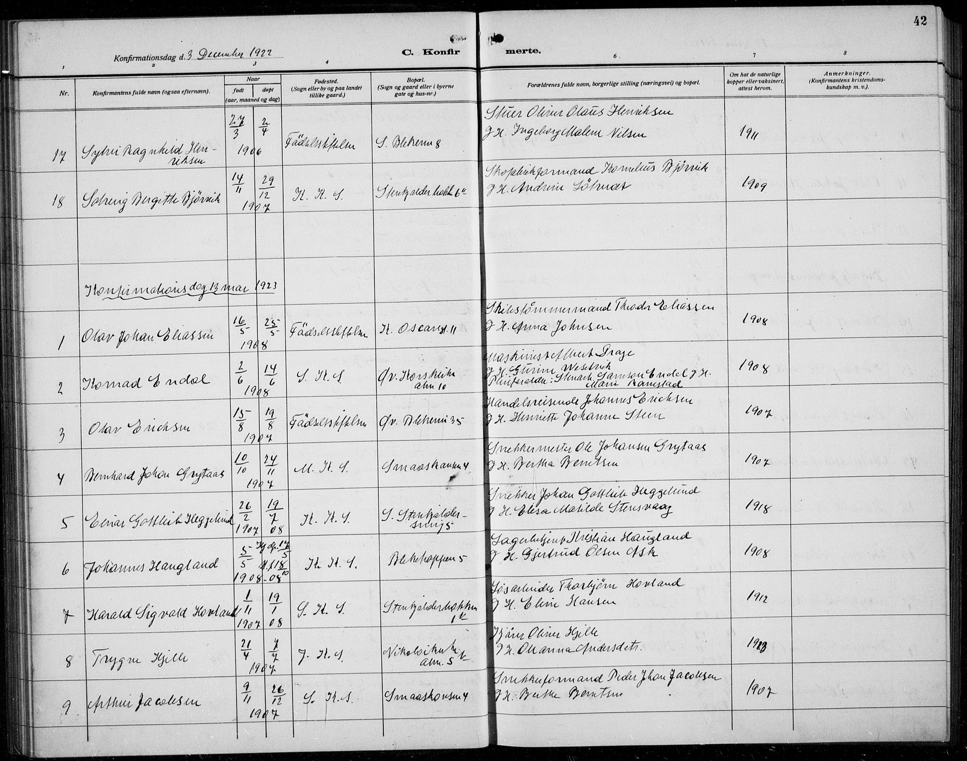 Korskirken sokneprestembete, SAB/A-76101/H/Hab: Parish register (copy) no. C 6, 1918-1941, p. 42