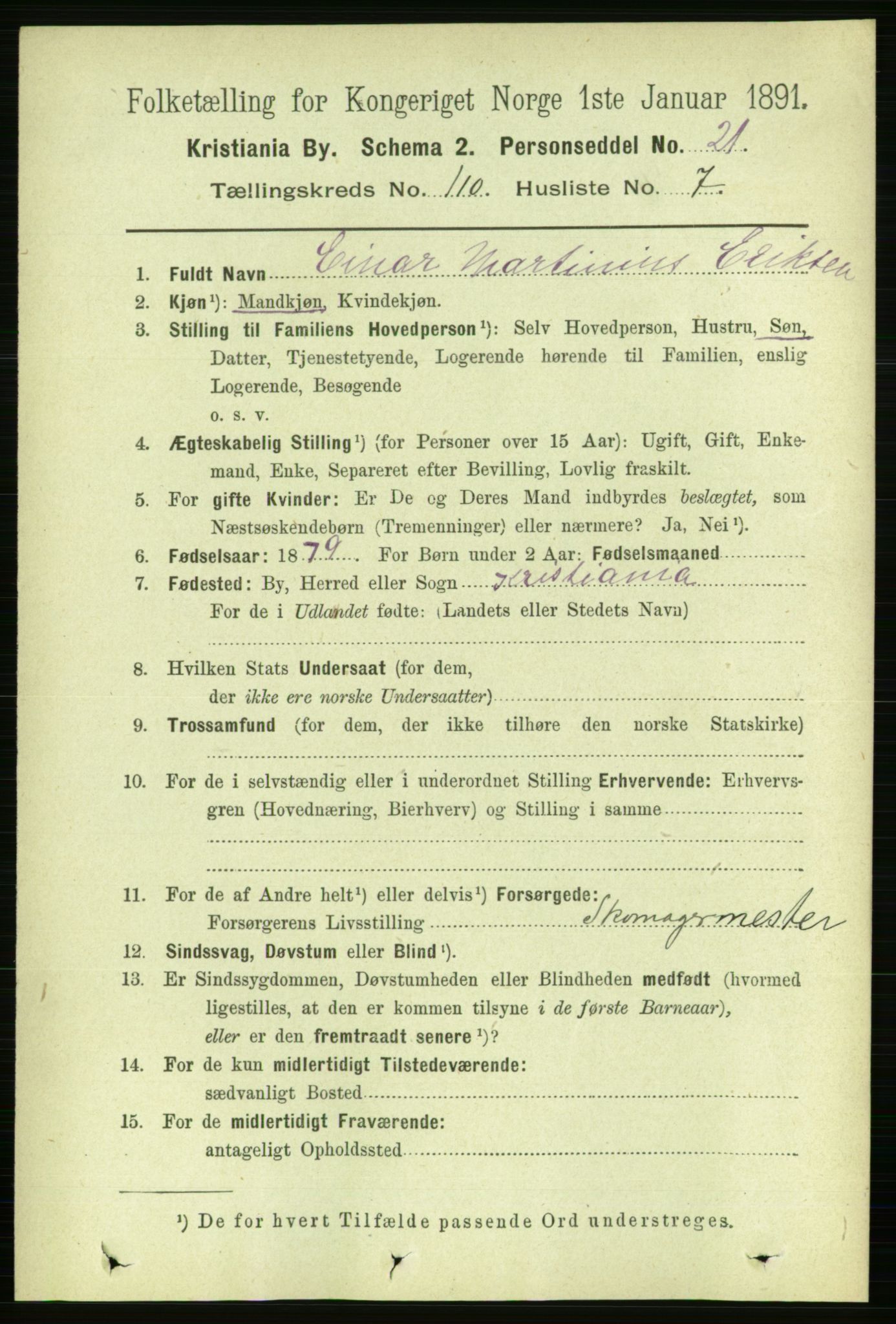 RA, 1891 census for 0301 Kristiania, 1891, p. 57350