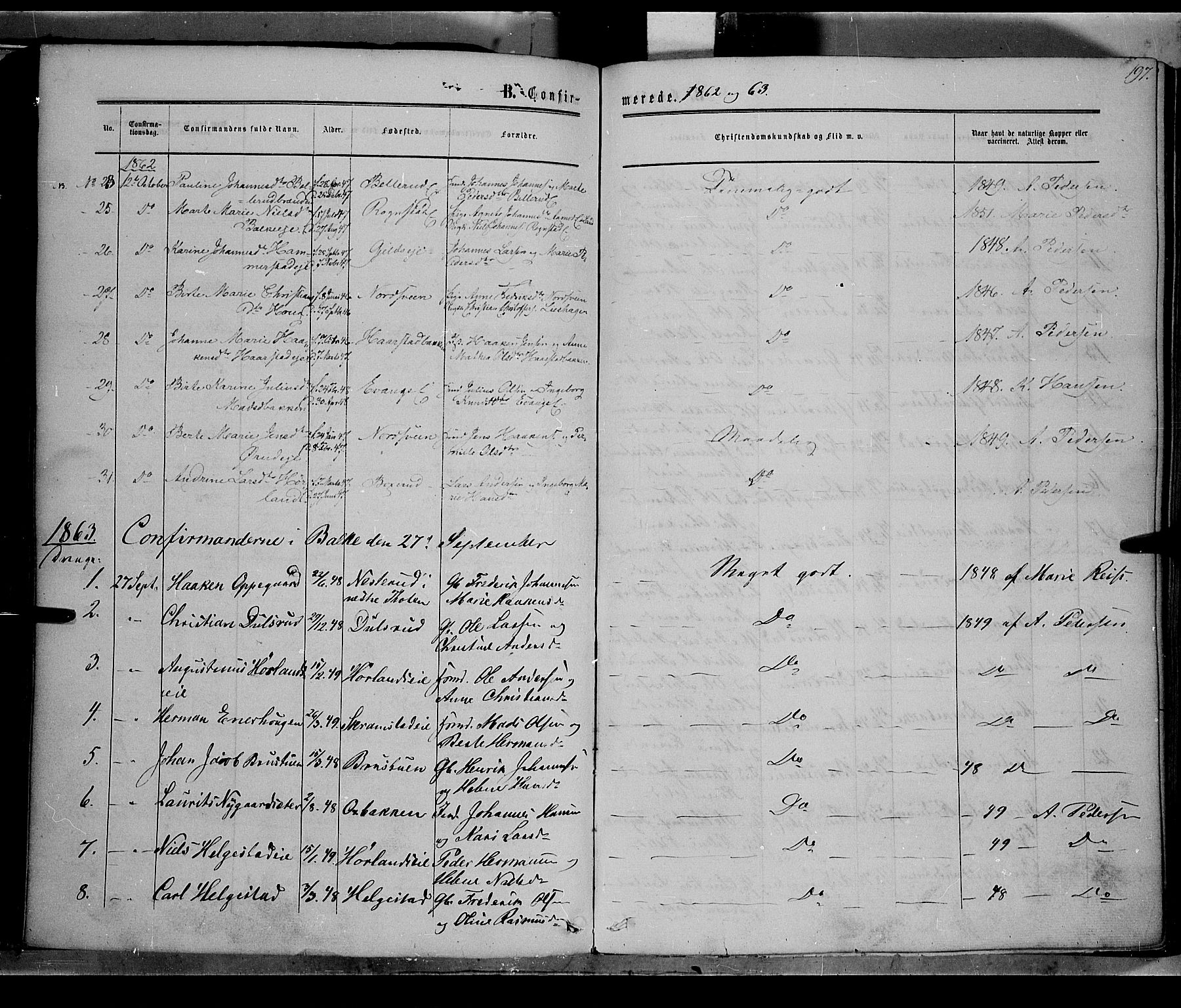 Østre Toten prestekontor, SAH/PREST-104/H/Ha/Haa/L0004: Parish register (official) no. 4, 1857-1865, p. 197