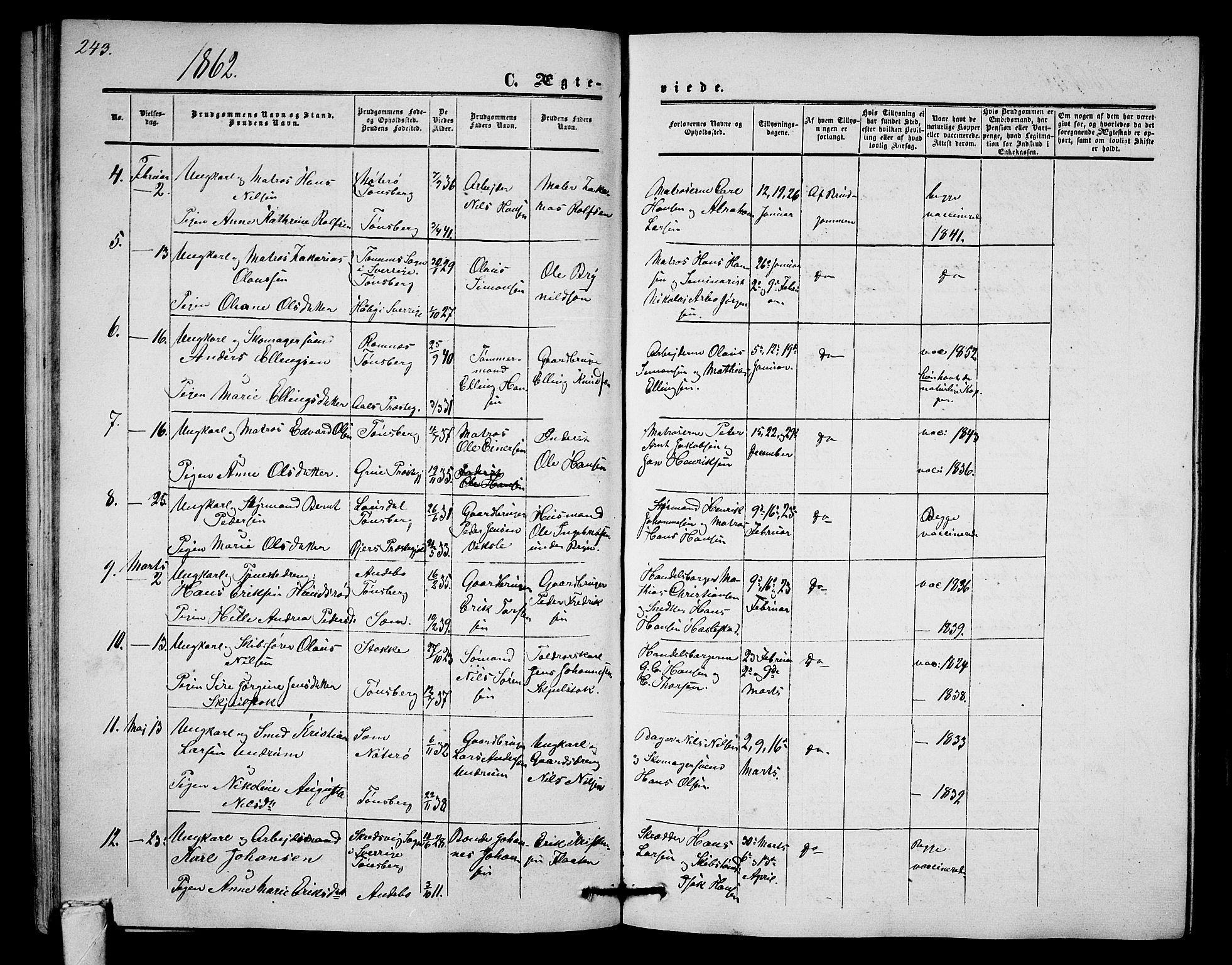 Tønsberg kirkebøker, AV/SAKO-A-330/G/Ga/L0003: Parish register (copy) no. 3, 1855-1864, p. 243