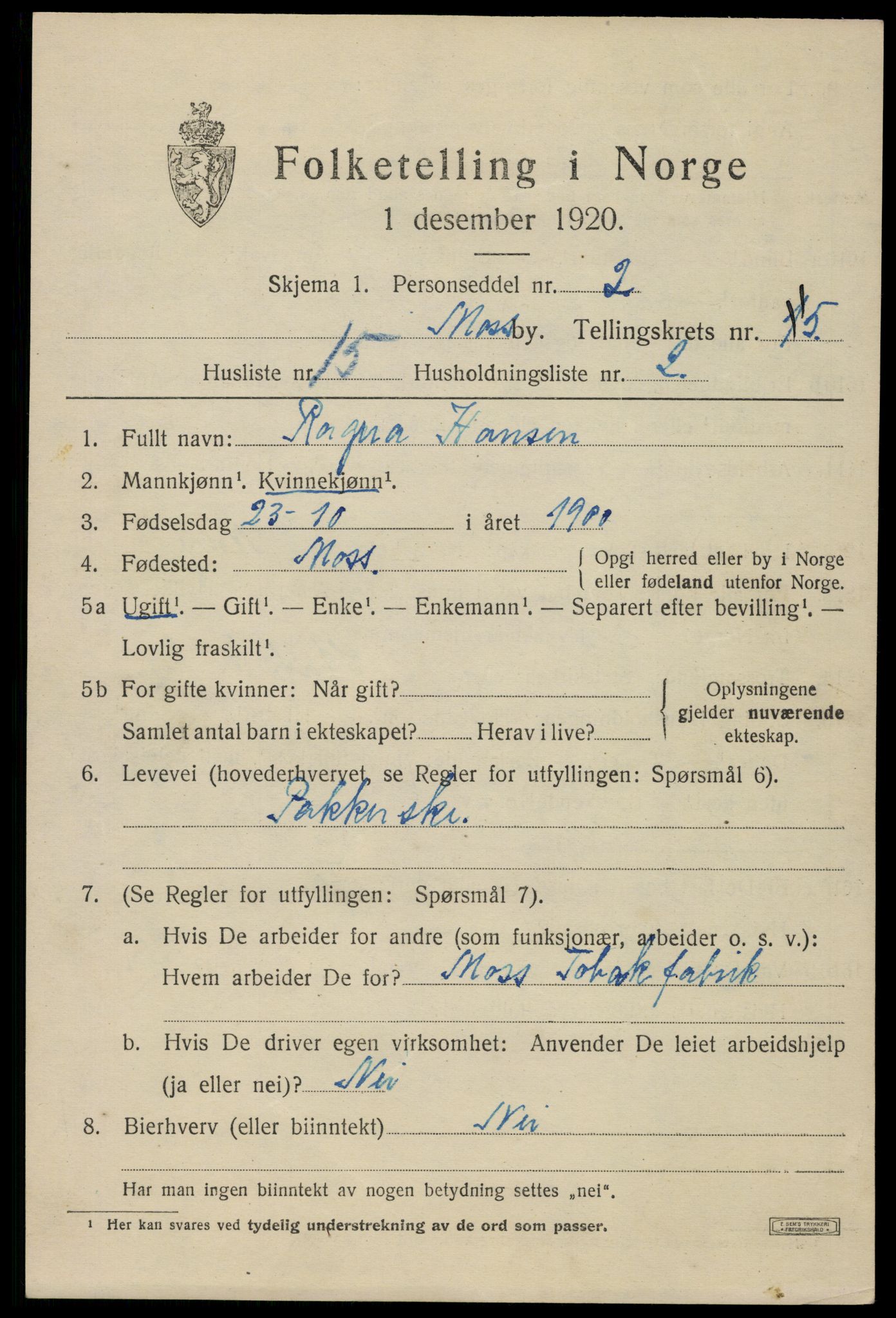 SAO, 1920 census for Moss, 1920, p. 15901