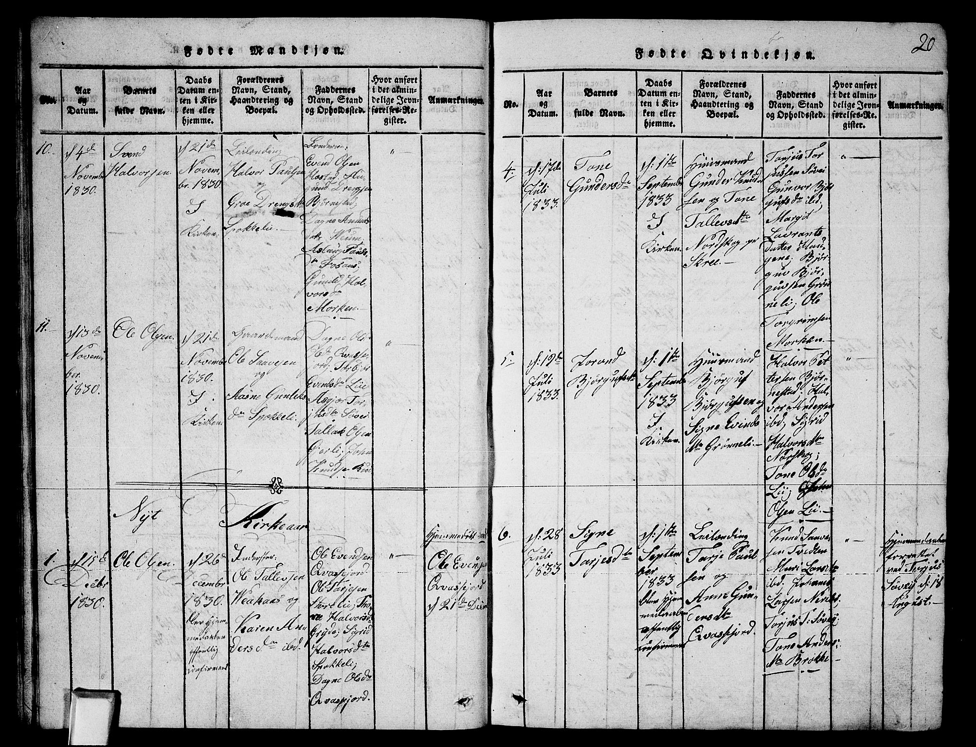 Fyresdal kirkebøker, SAKO/A-263/G/Ga/L0003: Parish register (copy) no. I 3, 1815-1863, p. 20