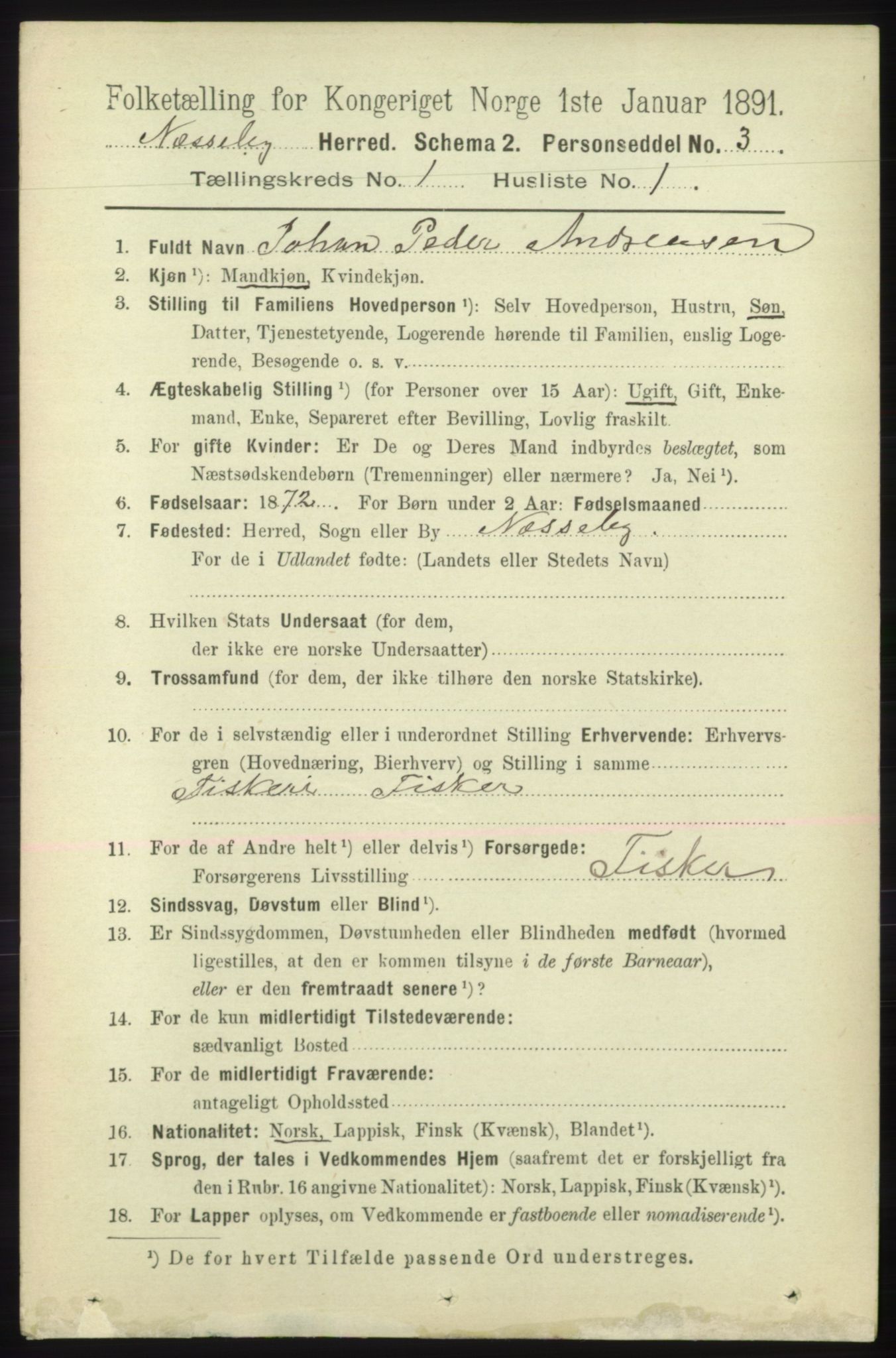 RA, 1891 census for 2027 Nesseby, 1891, p. 107