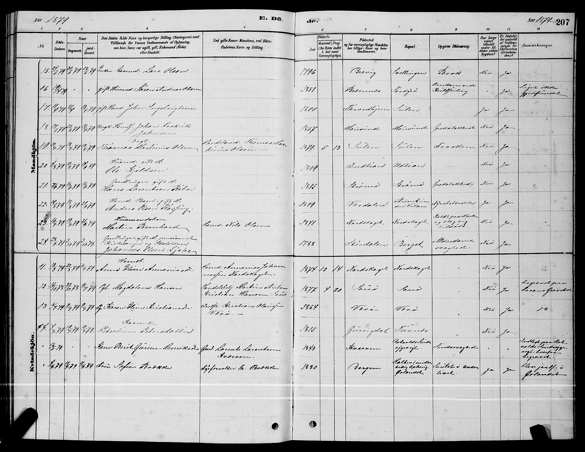 Ministerialprotokoller, klokkerbøker og fødselsregistre - Sør-Trøndelag, AV/SAT-A-1456/640/L0585: Parish register (copy) no. 640C03, 1878-1891, p. 207