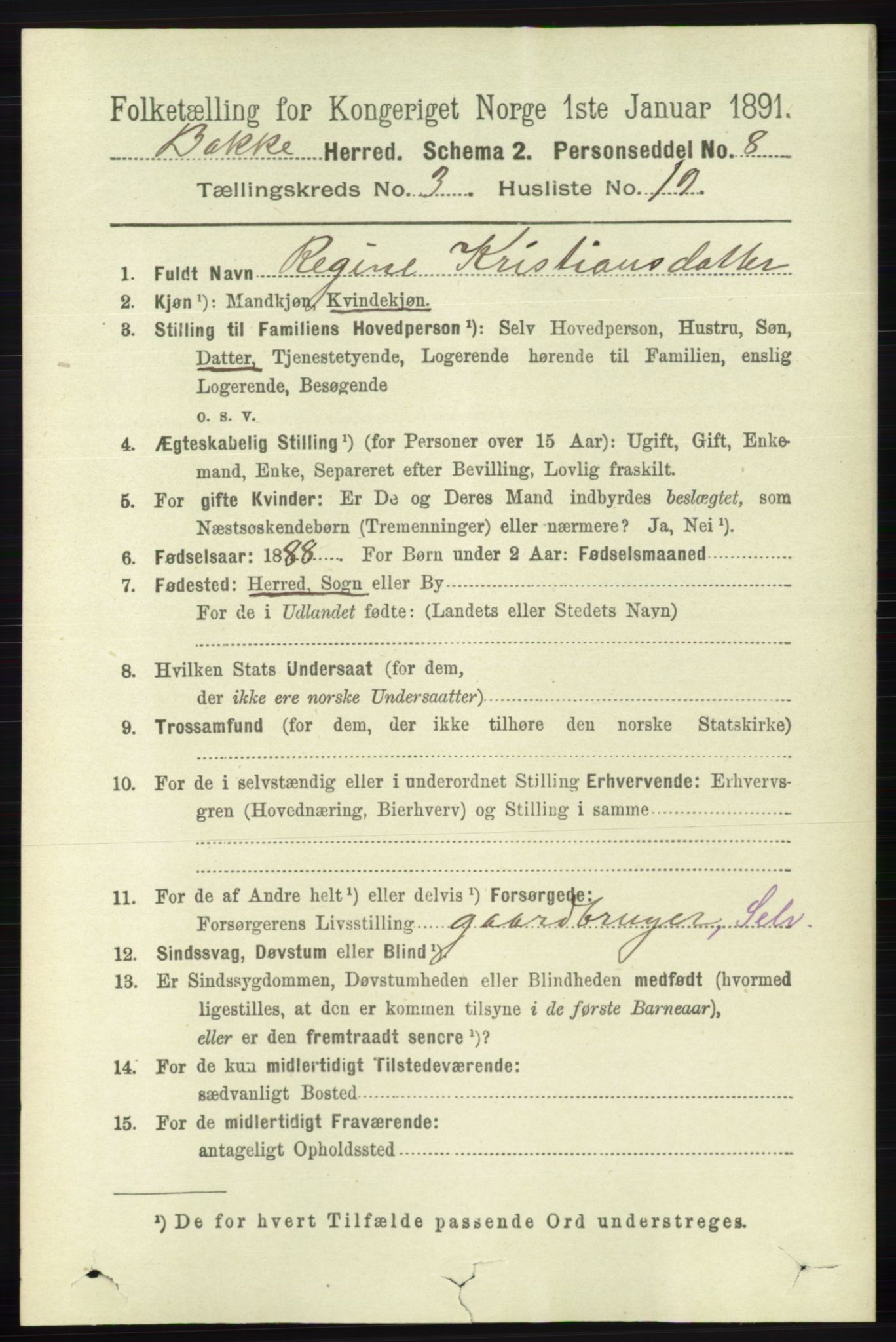 RA, 1891 census for 1045 Bakke, 1891, p. 536