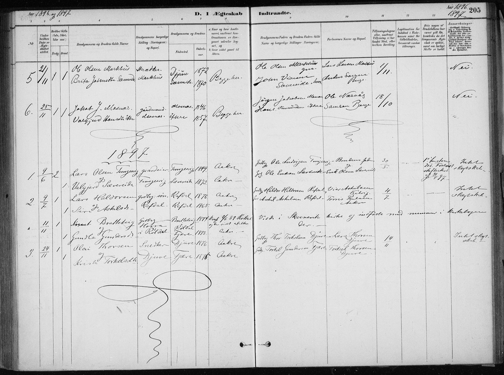 Skånevik sokneprestembete, AV/SAB-A-77801/H/Haa: Parish register (official) no. E  1, 1879-1901, p. 205