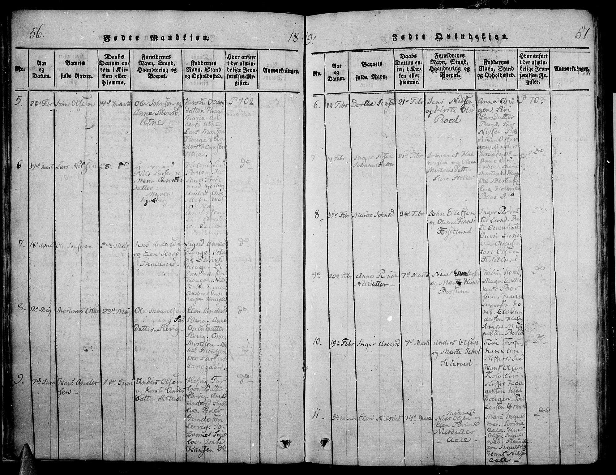 Onsøy prestekontor Kirkebøker, SAO/A-10914/F/Fa/L0002: Parish register (official) no. I 2, 1814-1840, p. 56-57