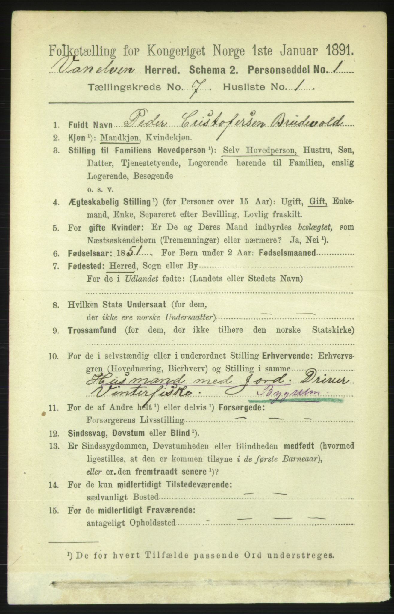 RA, 1891 census for 1511 Vanylven, 1891, p. 3147