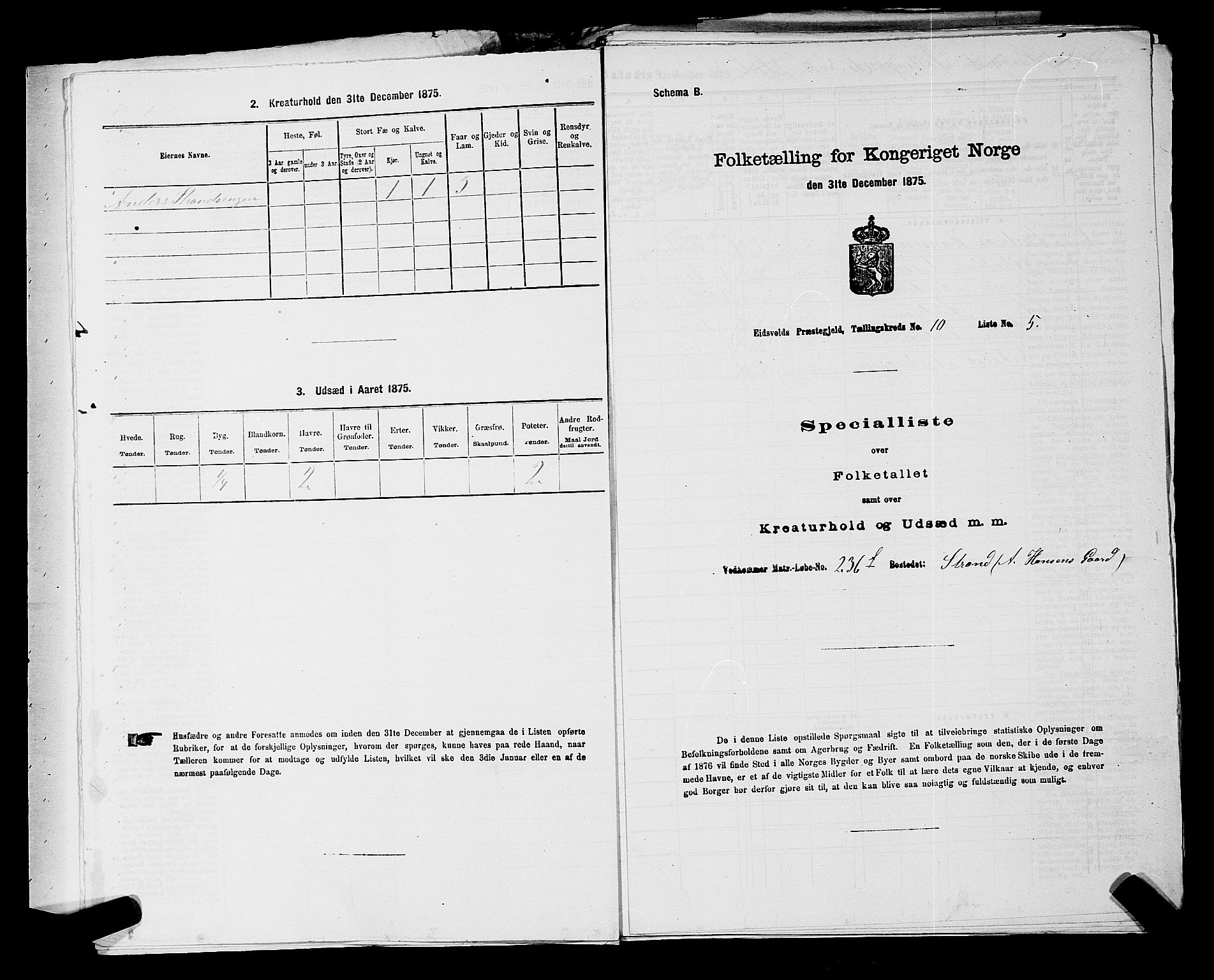 RA, 1875 census for 0237P Eidsvoll, 1875, p. 1463