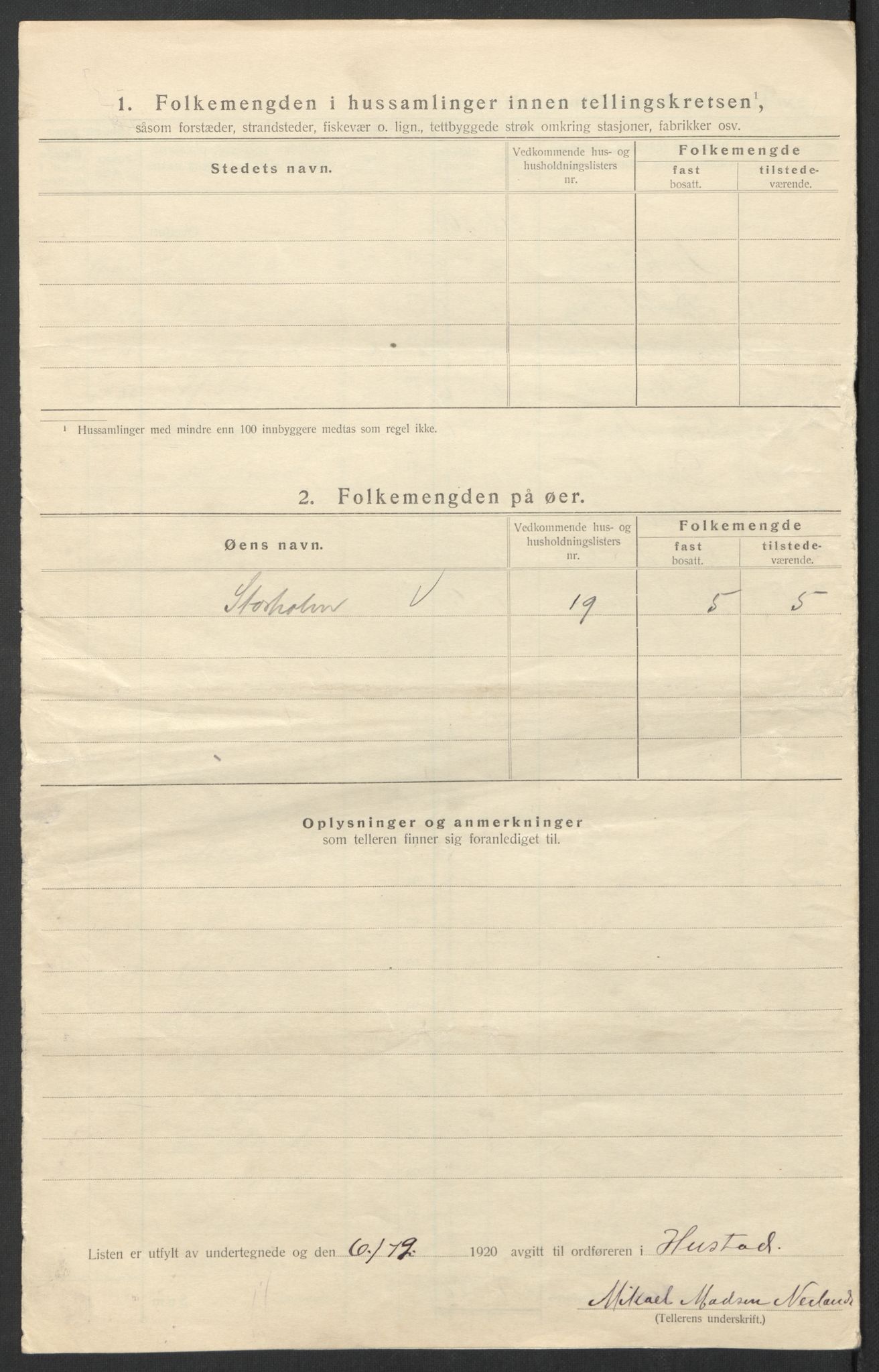 SAT, 1920 census for Hustad, 1920, p. 17