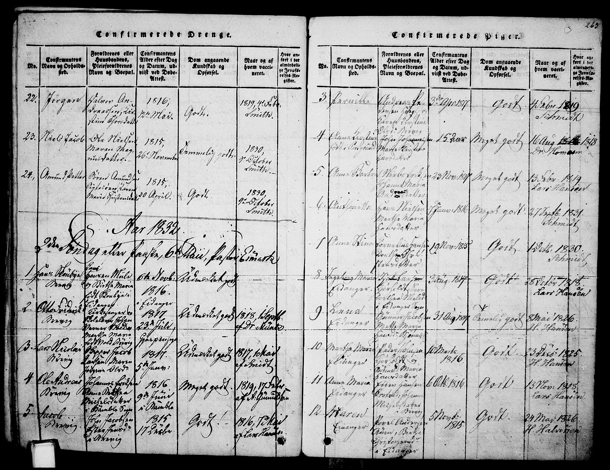 Brevik kirkebøker, SAKO/A-255/F/Fa/L0004: Parish register (official) no. 4, 1814-1846, p. 263