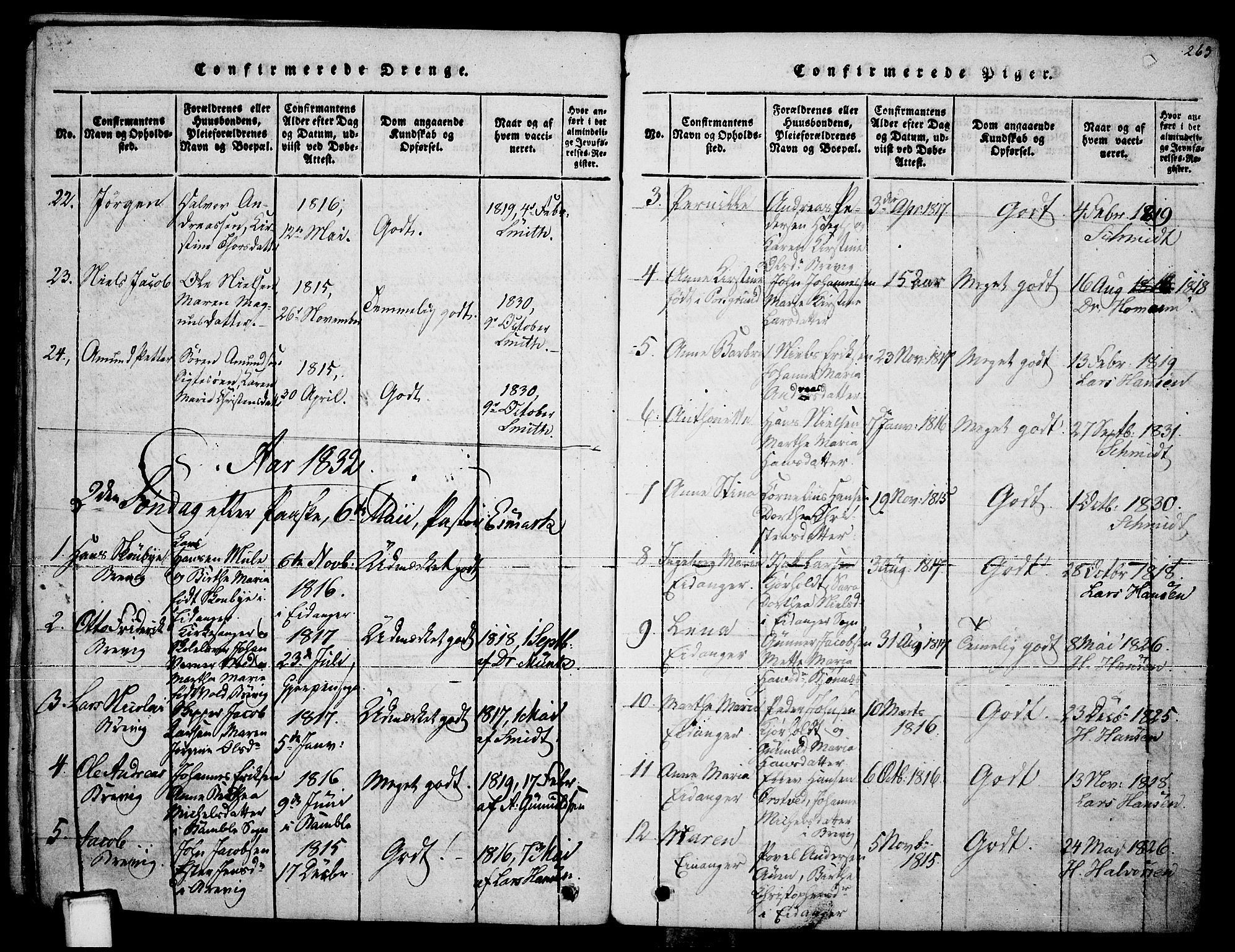 Brevik kirkebøker, AV/SAKO-A-255/F/Fa/L0004: Parish register (official) no. 4, 1814-1846, p. 263