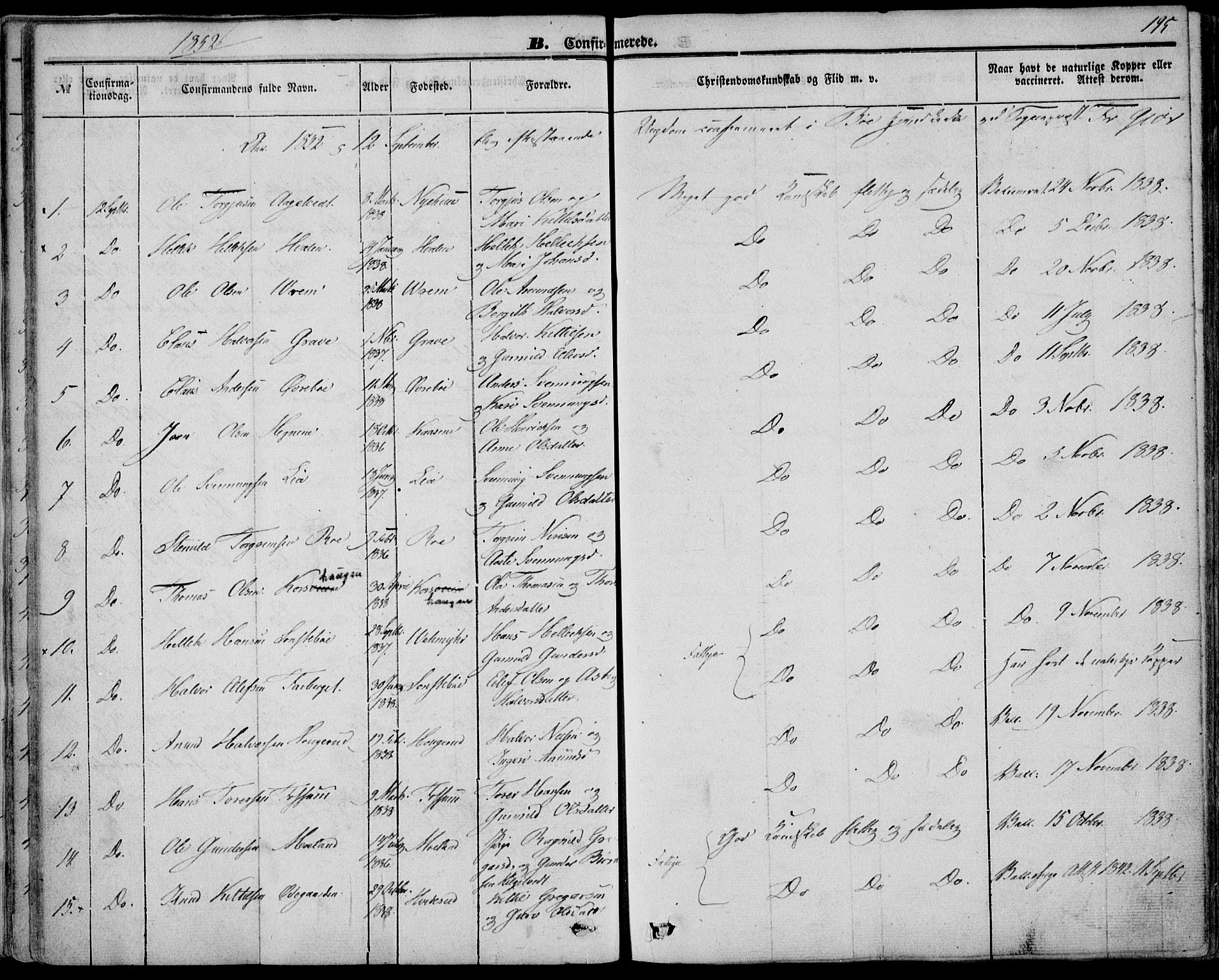 Bø kirkebøker, SAKO/A-257/F/Fa/L0008: Parish register (official) no. 8, 1849-1861, p. 195