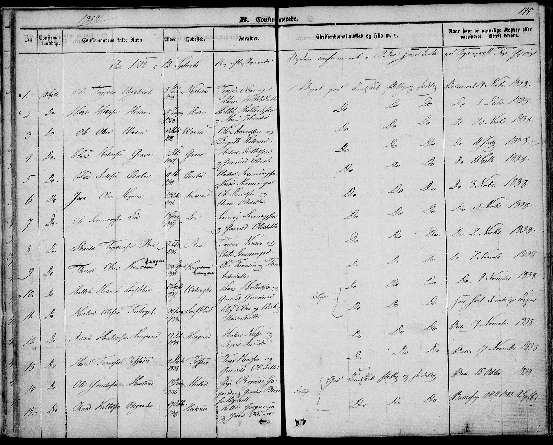 Bø kirkebøker, AV/SAKO-A-257/F/Fa/L0008: Parish register (official) no. 8, 1849-1861, p. 195