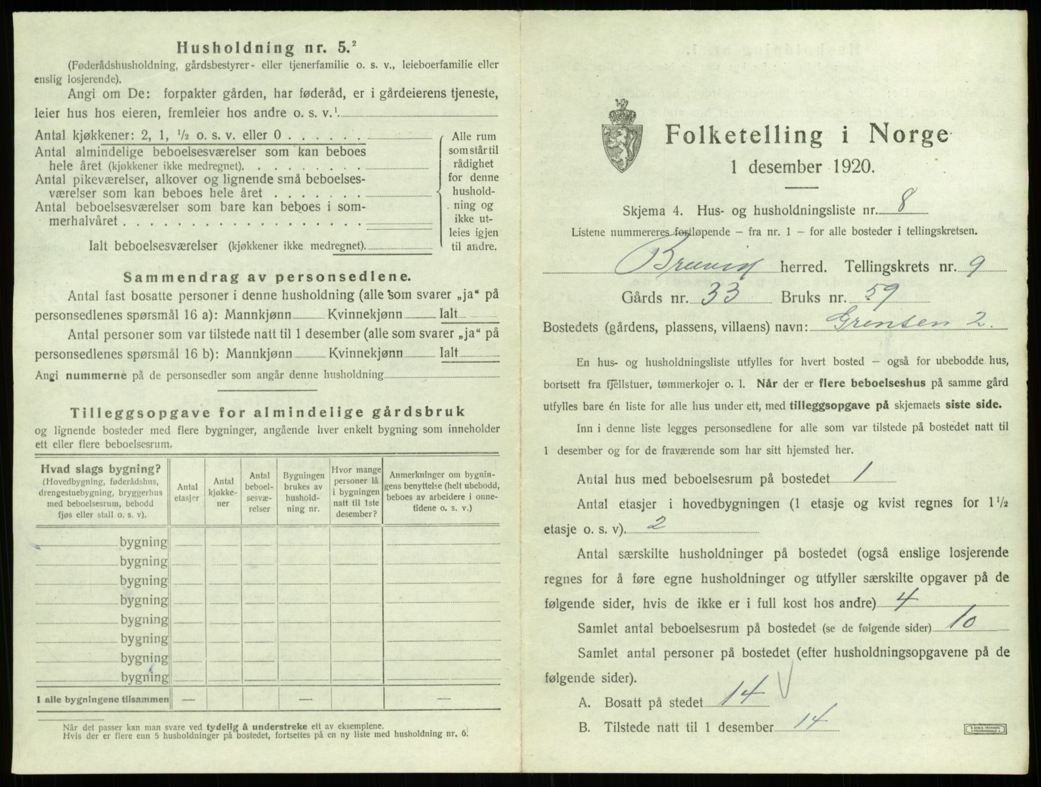 SAB, 1920 census for Bruvik, 1920, p. 615