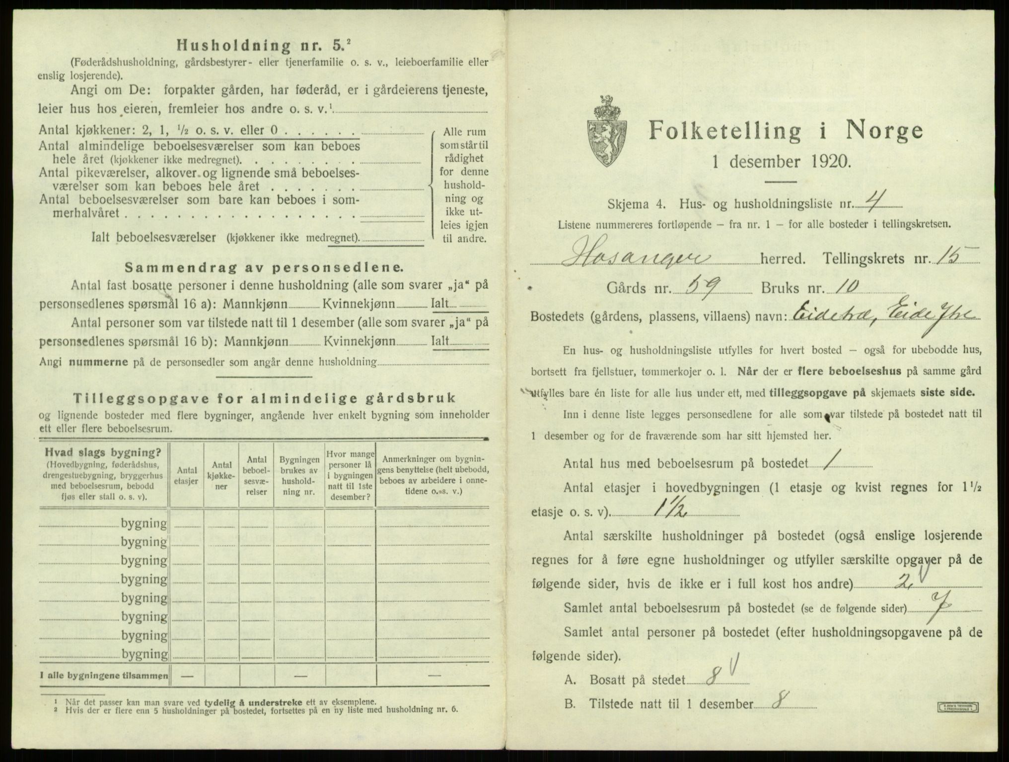 SAB, 1920 census for Hosanger, 1920, p. 777