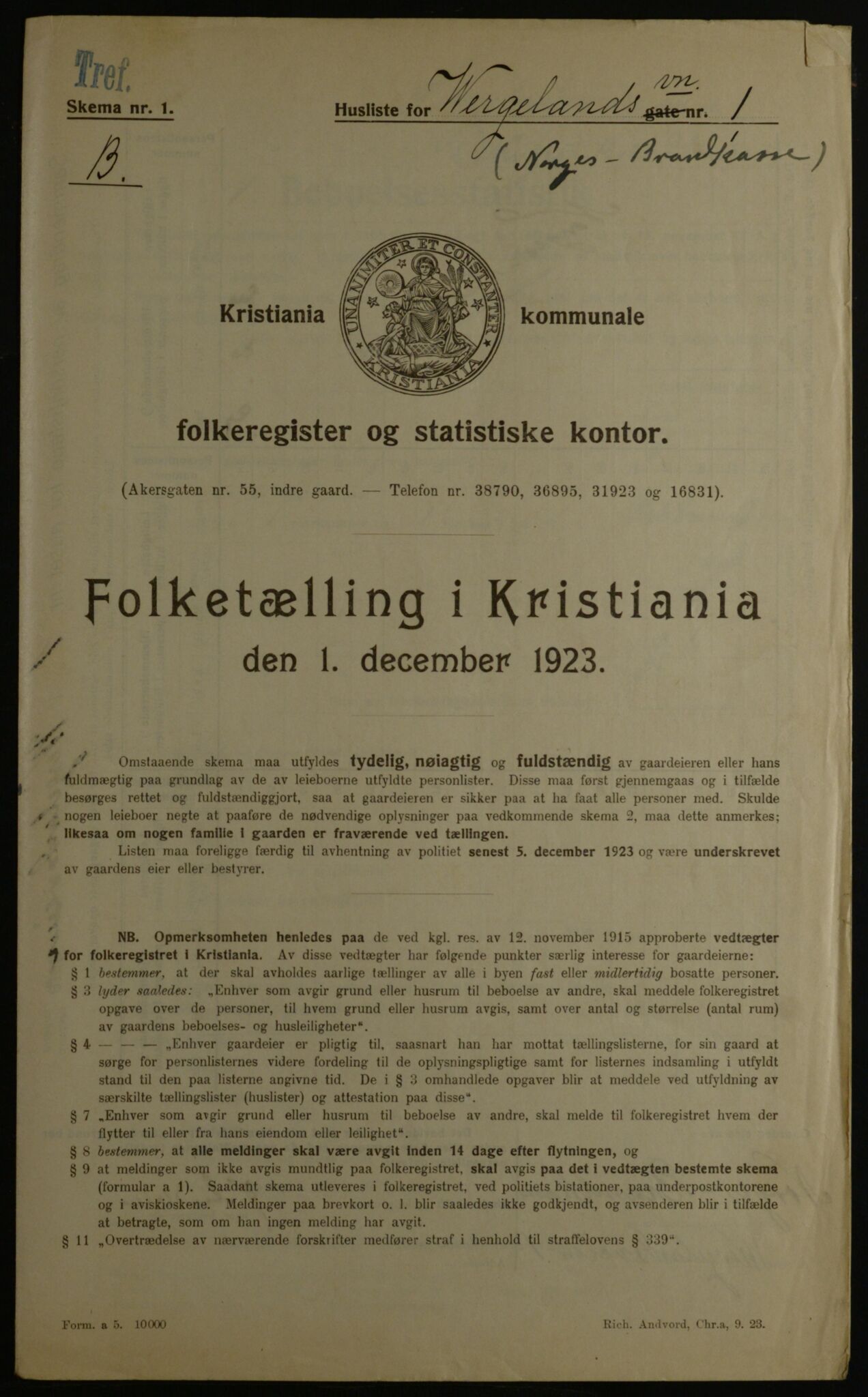 OBA, Municipal Census 1923 for Kristiania, 1923, p. 140996